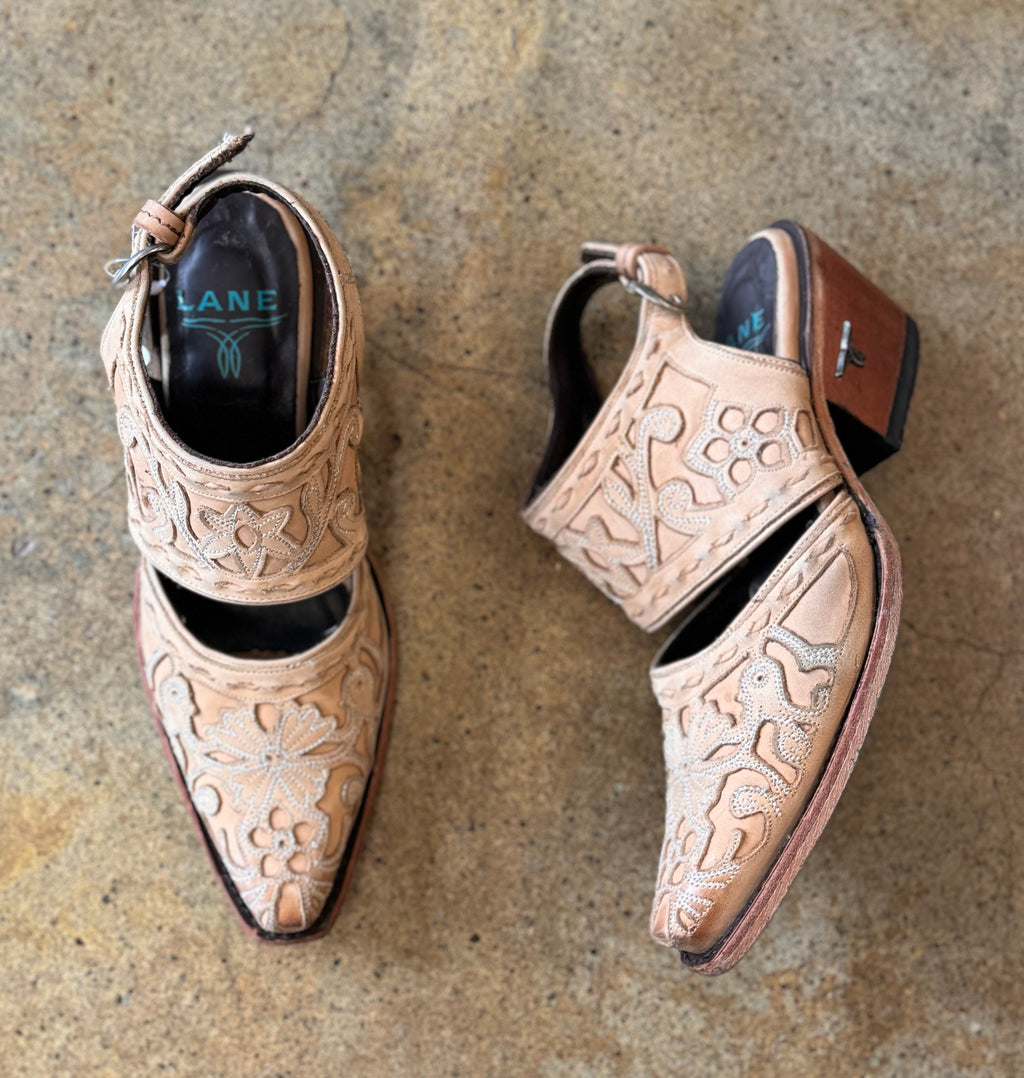 LANE Leather Floral Robin Slingback Mule Sz. 7 1/2
