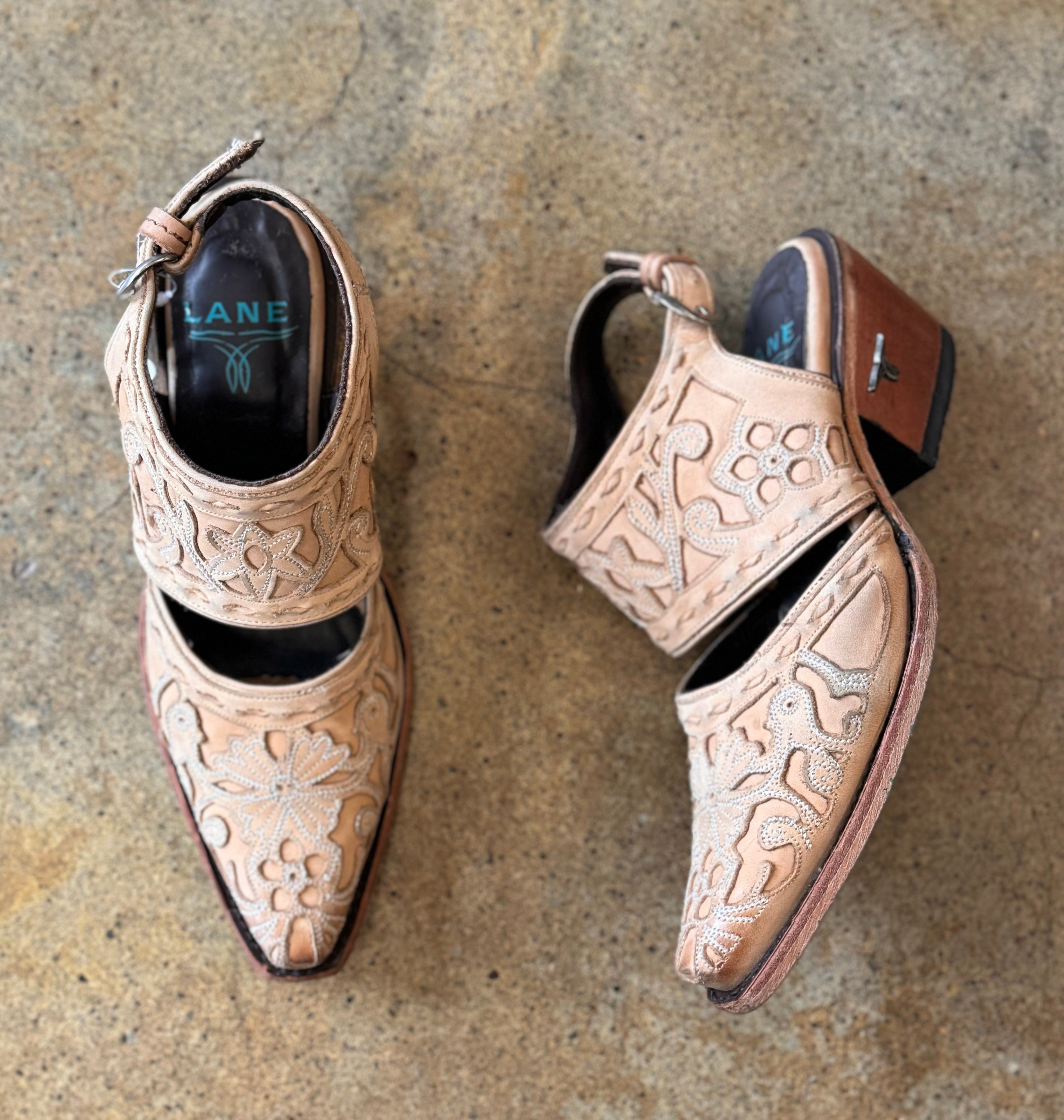 LANE Leather Floral Robin Slingback Mule Sz. 7 1/2