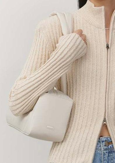 AMOMENTO Cream Nylon Padded Square Shoulder Bag