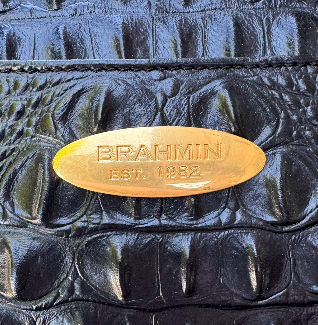 BRAHMIN Croc. Embossed Leather Vintage Y2K Tote Bag