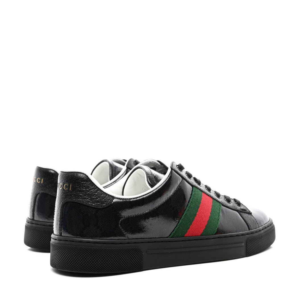 GUCCI Men’s Ace GG Crystal Canvas Patent Leather Sneakers Sz. 10 1/2