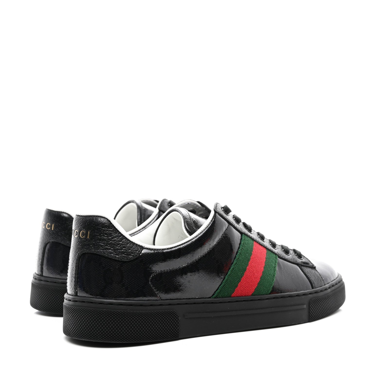 GUCCI Men’s Ace GG Crystal Canvas Patent Leather Sneakers Sz. 10 1/2