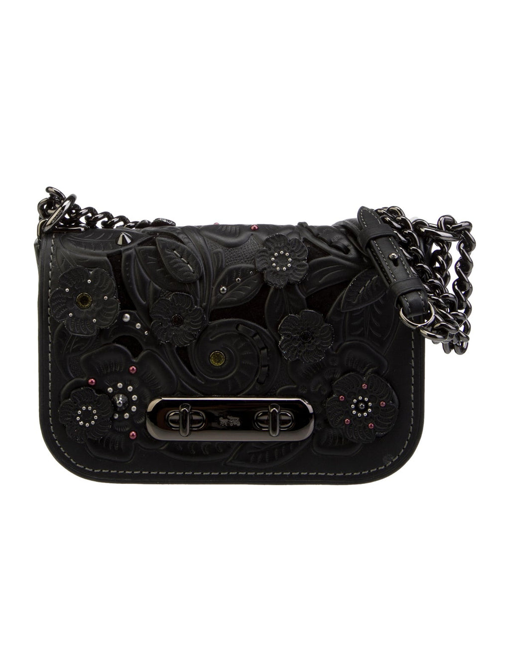 COACH 1941 Swagger Black Tea Rose Tooling Shoulder Bag