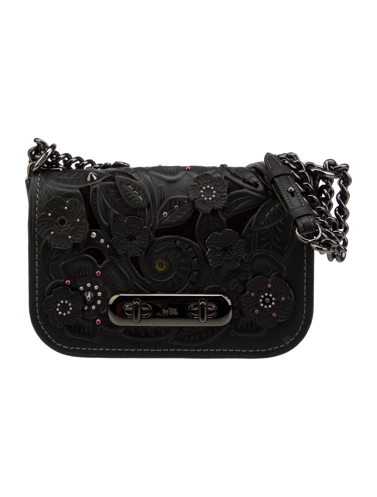 COACH 1941 Swagger Black Tea Rose Tooling Shoulder Bag