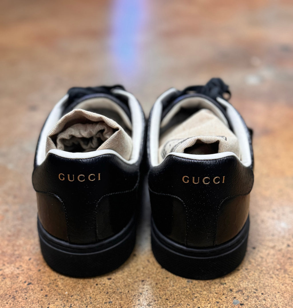 GUCCI Men’s Ace GG Crystal Canvas Patent Leather Sneakers Sz. 10 1/2