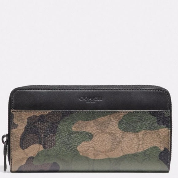 COACH Camo Leather Unisex Zip Around Wallet