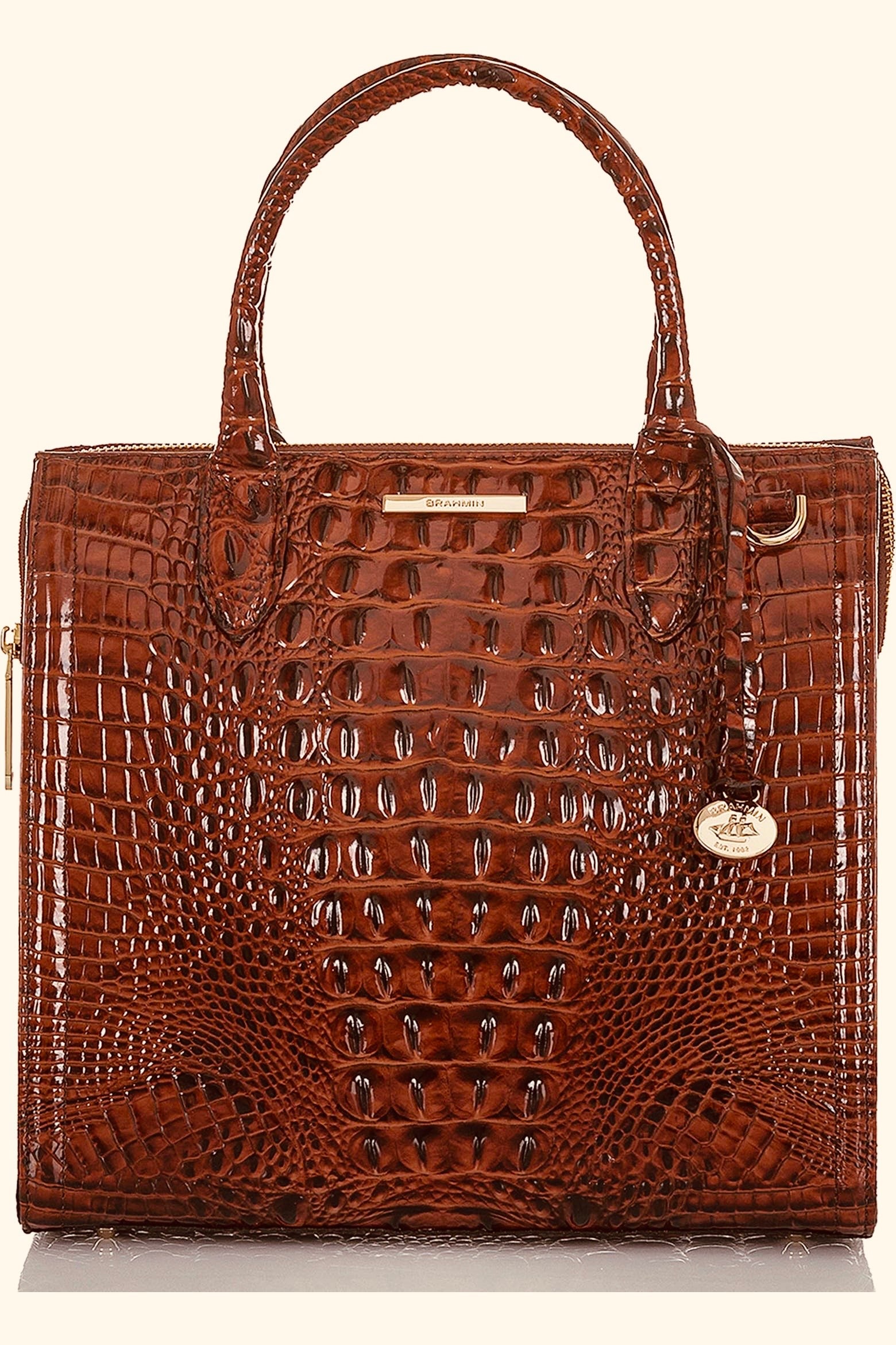 BRAHMIN Brown Croc Embossed Caroline Melbourne Bag