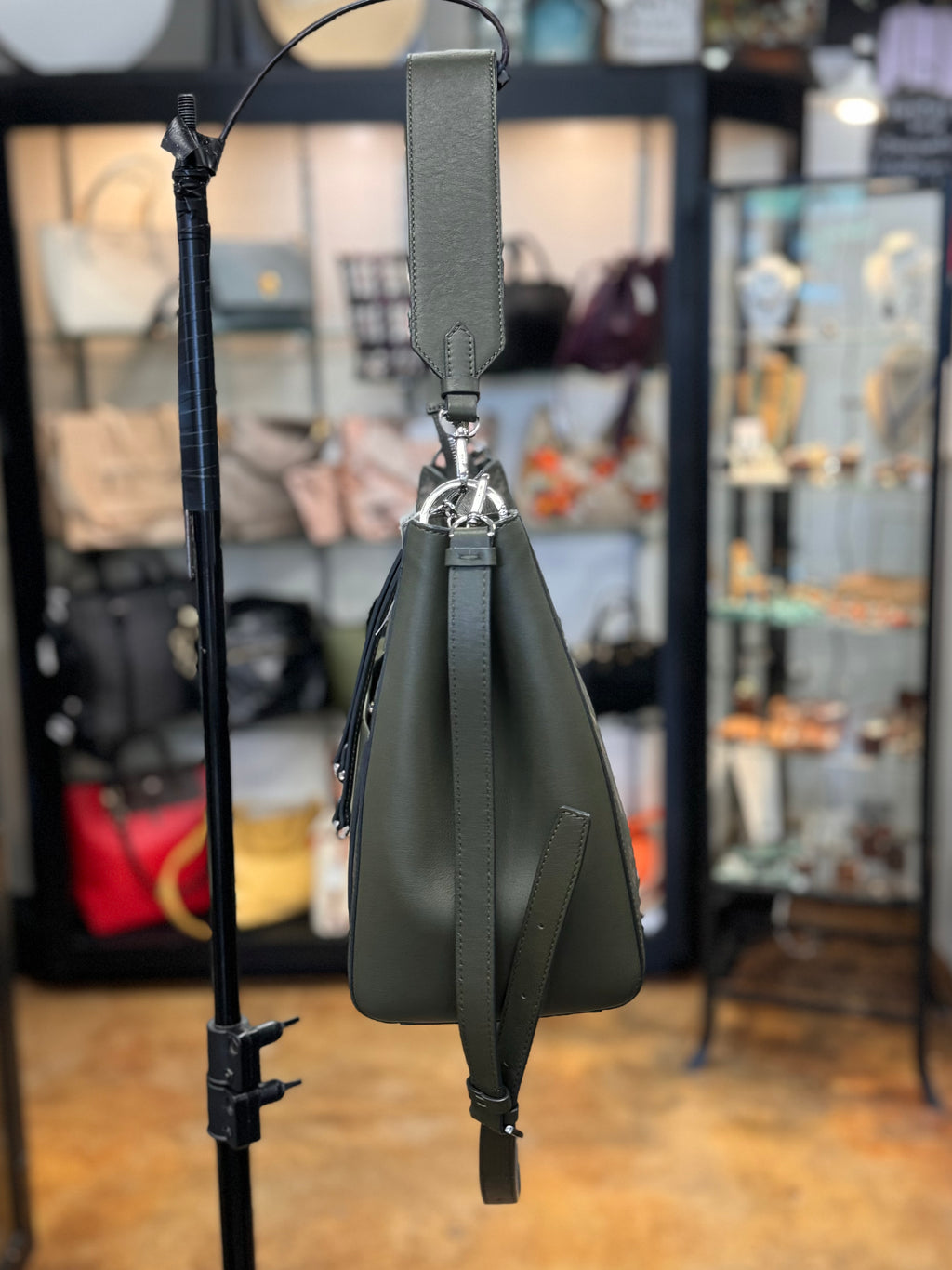 MCM Green Leather Aren Monogram Shoulder Crossbody Bag