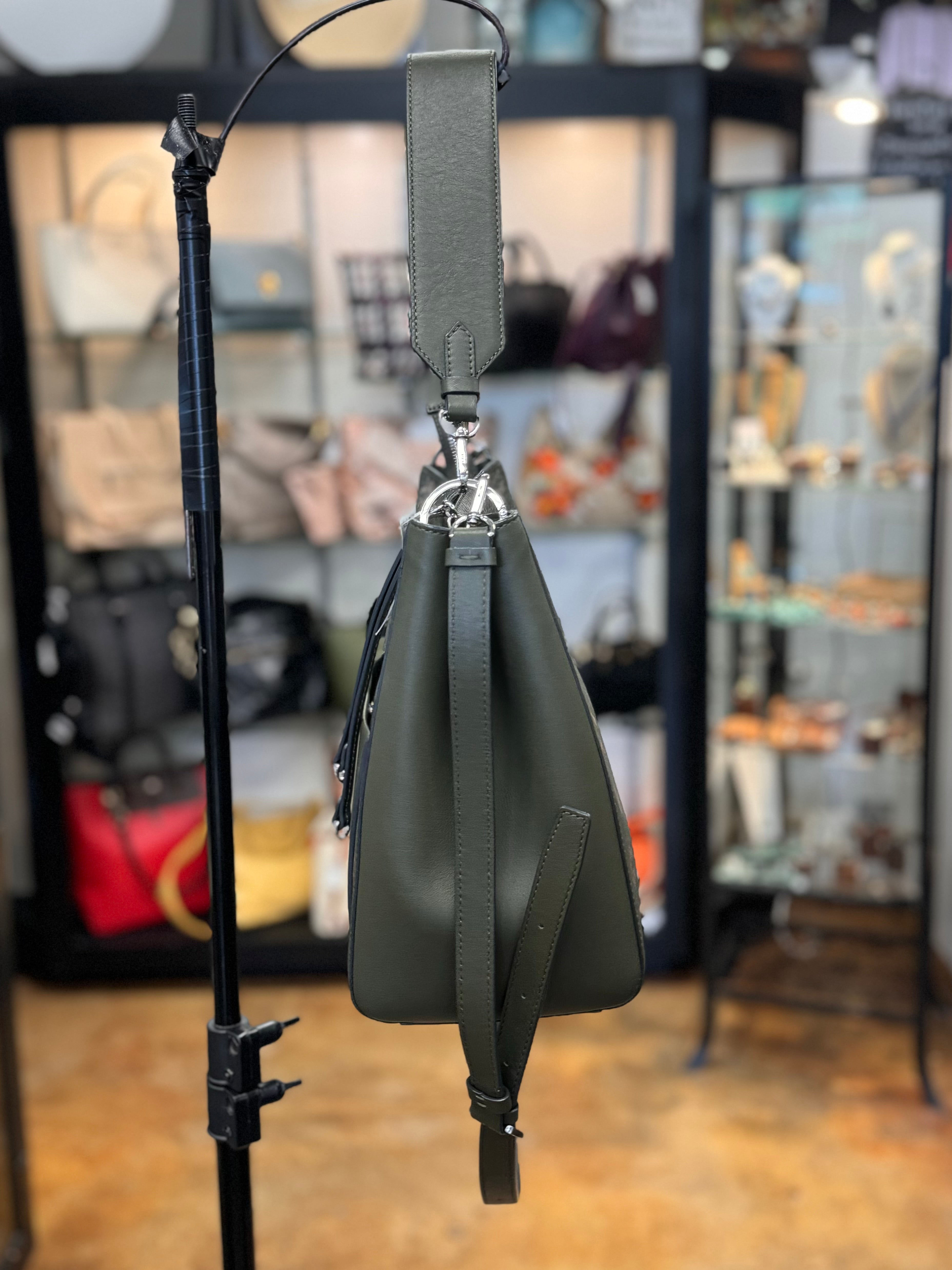 MCM Green Leather Aren Monogram Shoulder Crossbody Bag