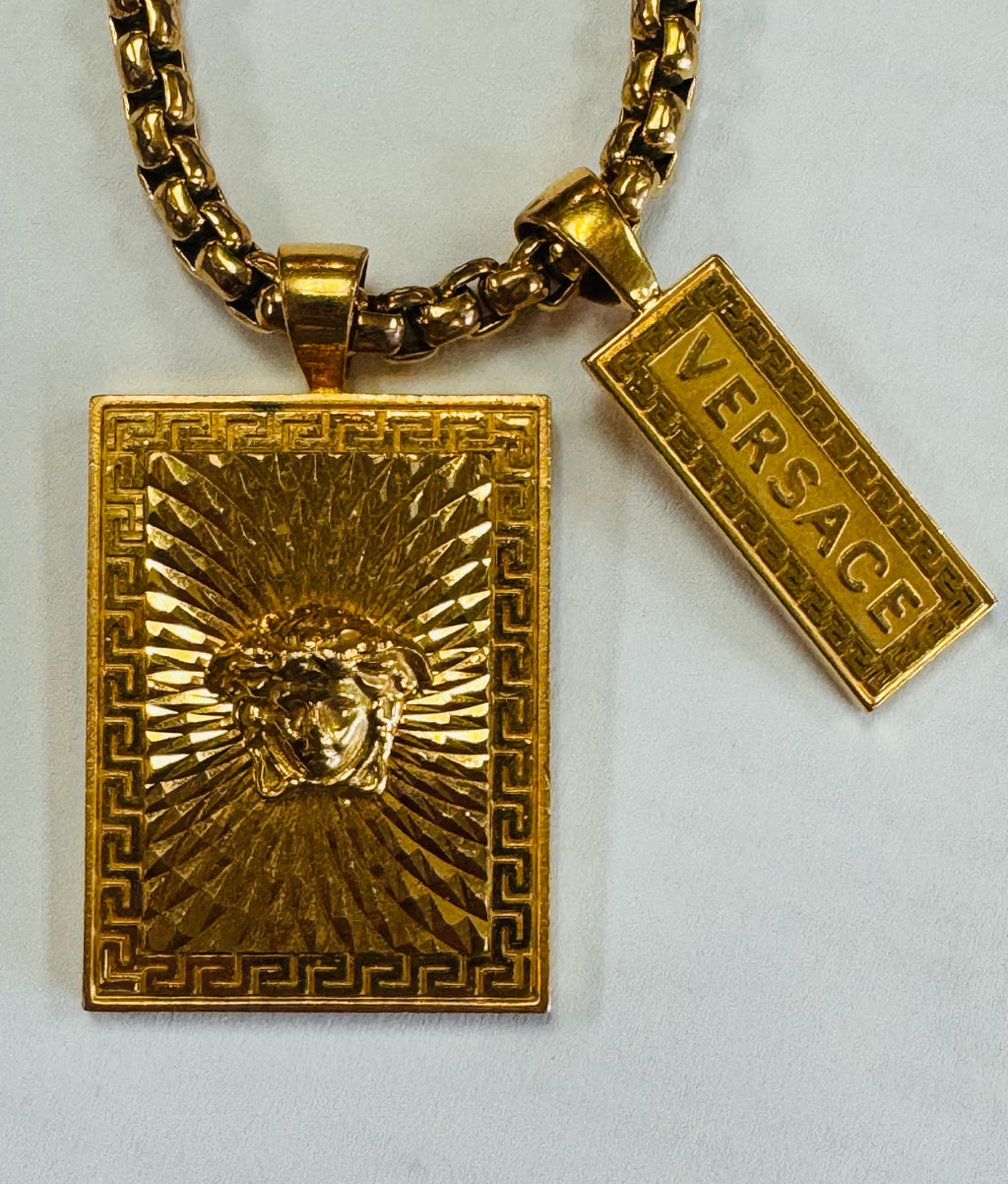 VERSACE Chunky Gold Rectangle Medusa Necklace