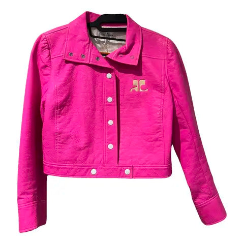 SOLD! Vintage Authentic Y2K courreges Paris Iconic Cropped Biker Jacket in Hot/Neon Pink Sz. 38/6