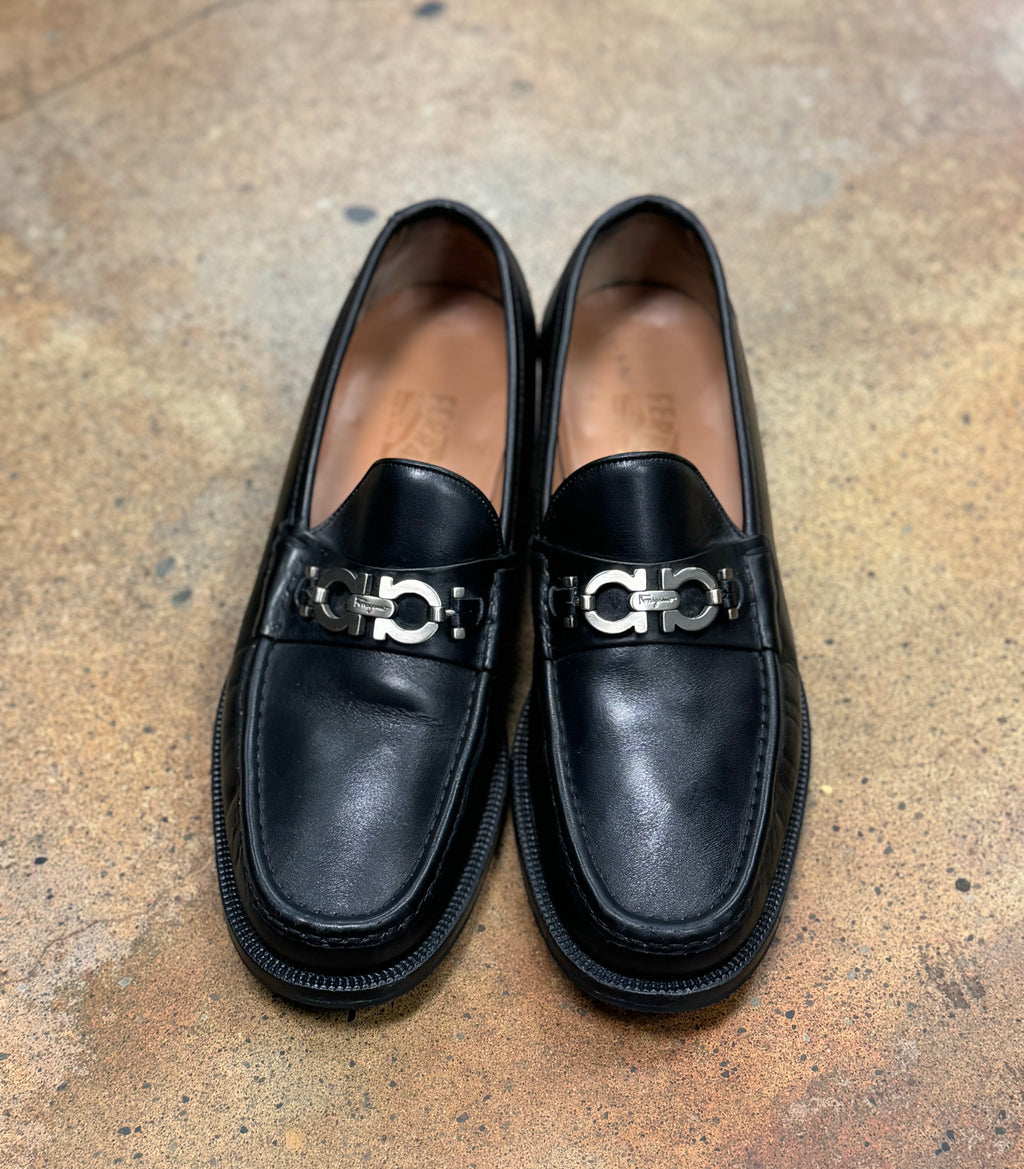 SALVATORE FERRAGAMO Men’s Black Leather David Gancini Bit Loafers Sz. 9 1/2