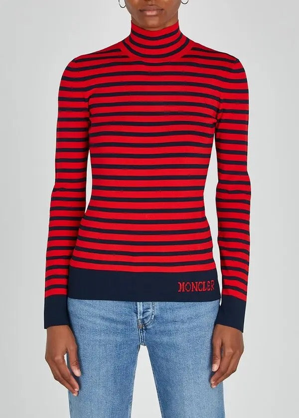 MONCLER Lupetto Striped Stretch Knit Top - Small