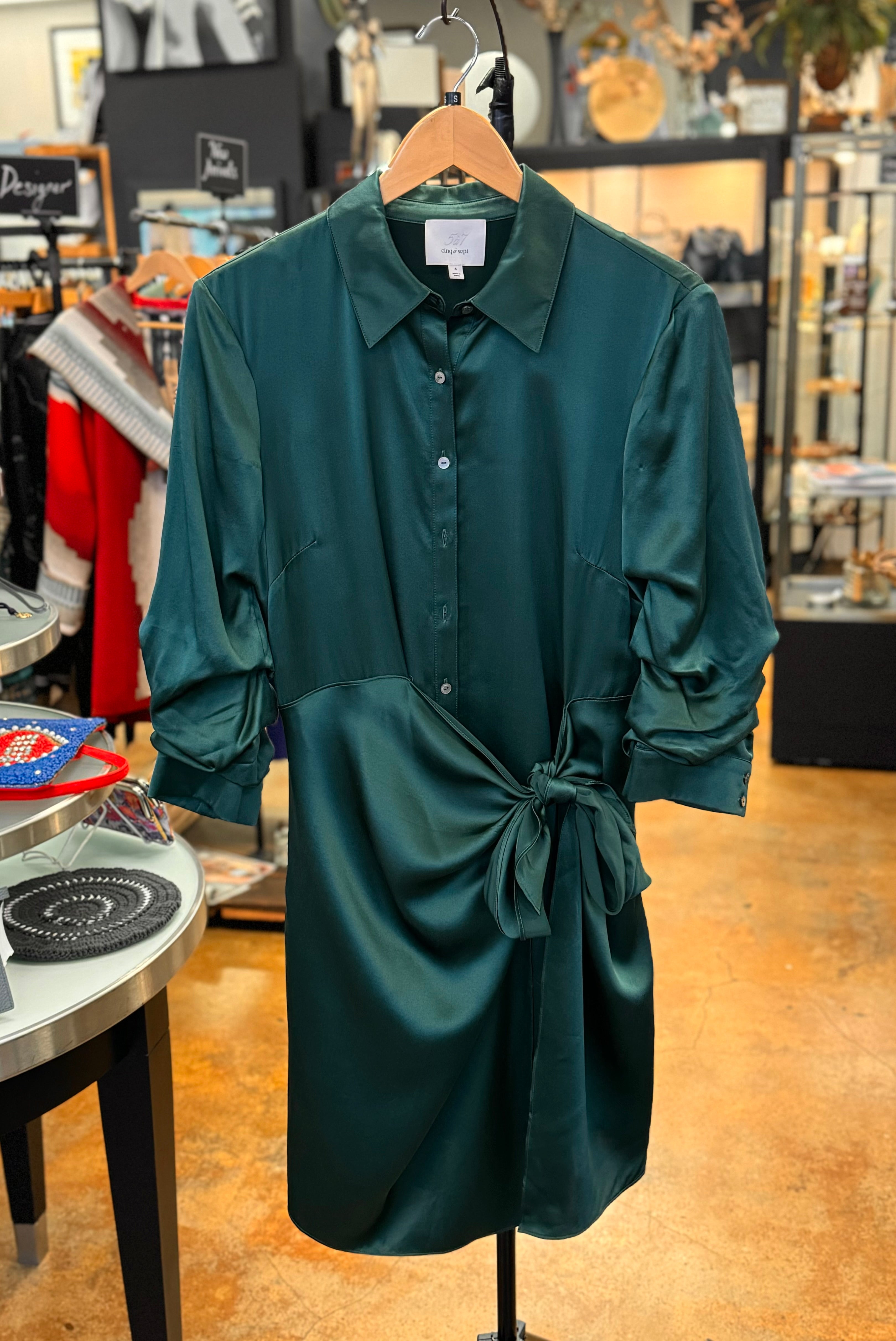 cinq a sept Green Silk Belted Jacey Button Up Dress Sz. 4