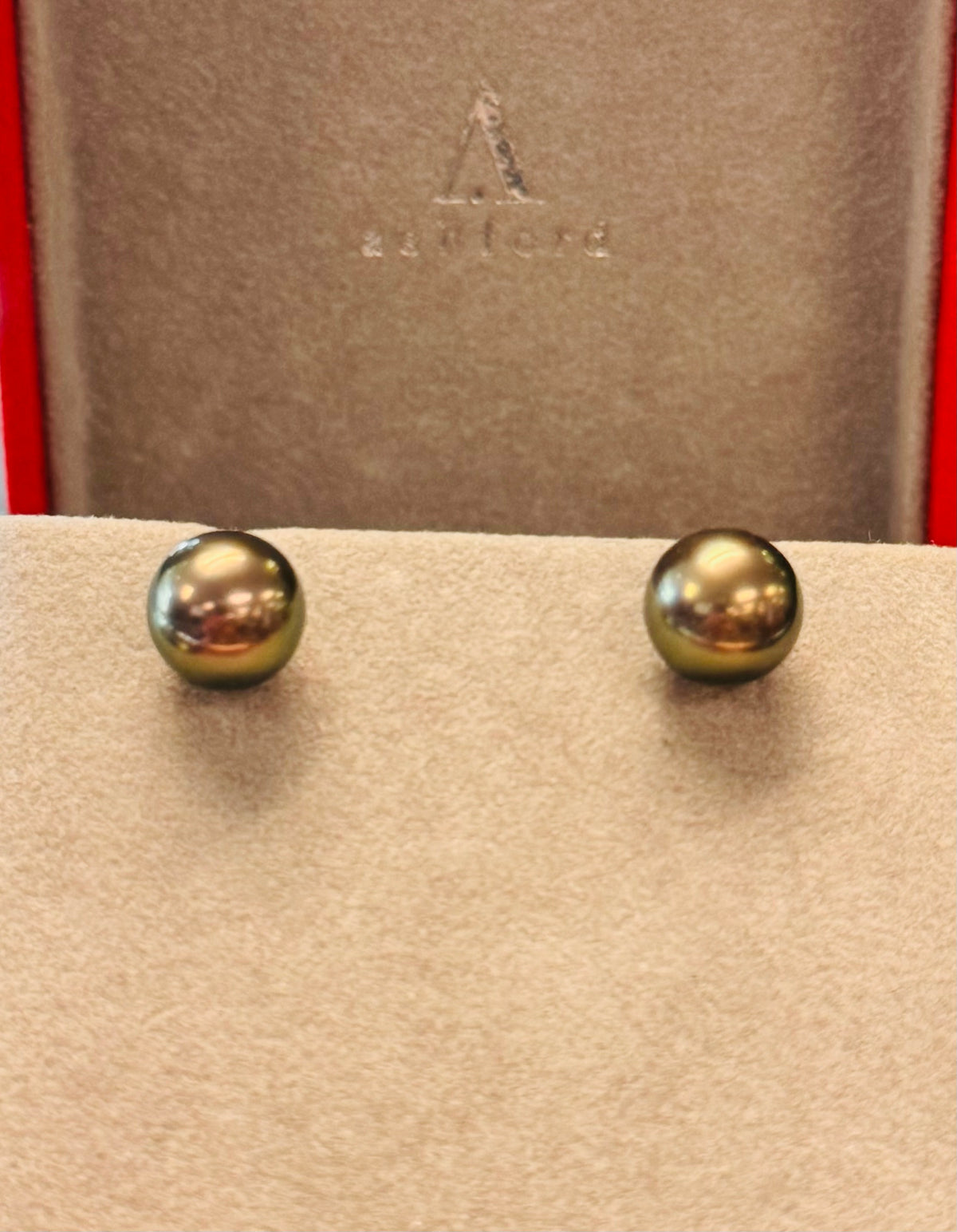 SOLD! 10mm Tahitian Black Pearl & 14k White Gold Stud Earrings