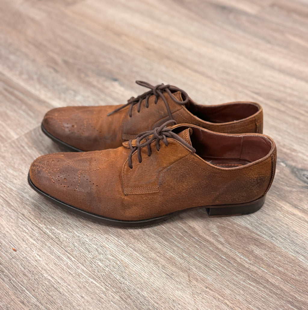 Men's BOSS Brown Leather Embroidered Lace Up Oxford Shoes Sz. 43