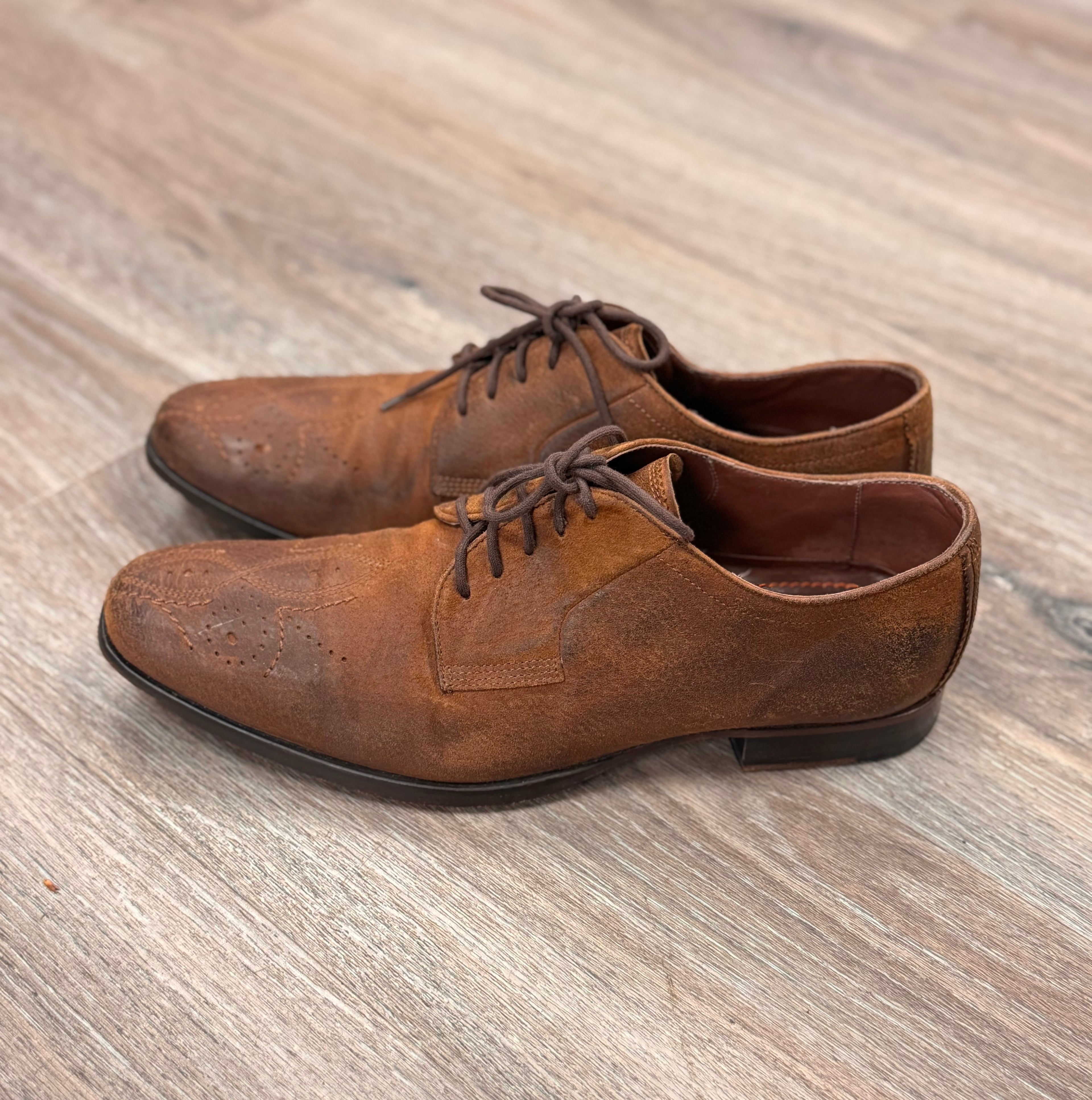 Men's BOSS Brown Leather Embroidered Lace Up Oxford Shoes Sz. 43