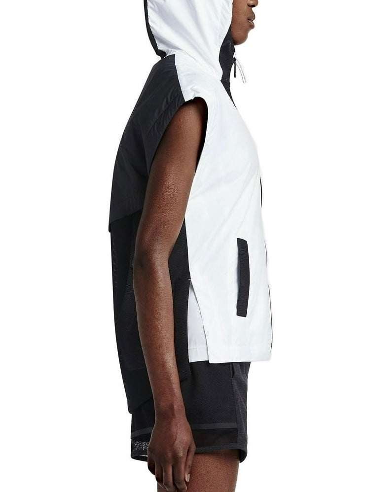 Men's NIKE White & Black Athletic Zip Hooded Vest - XL