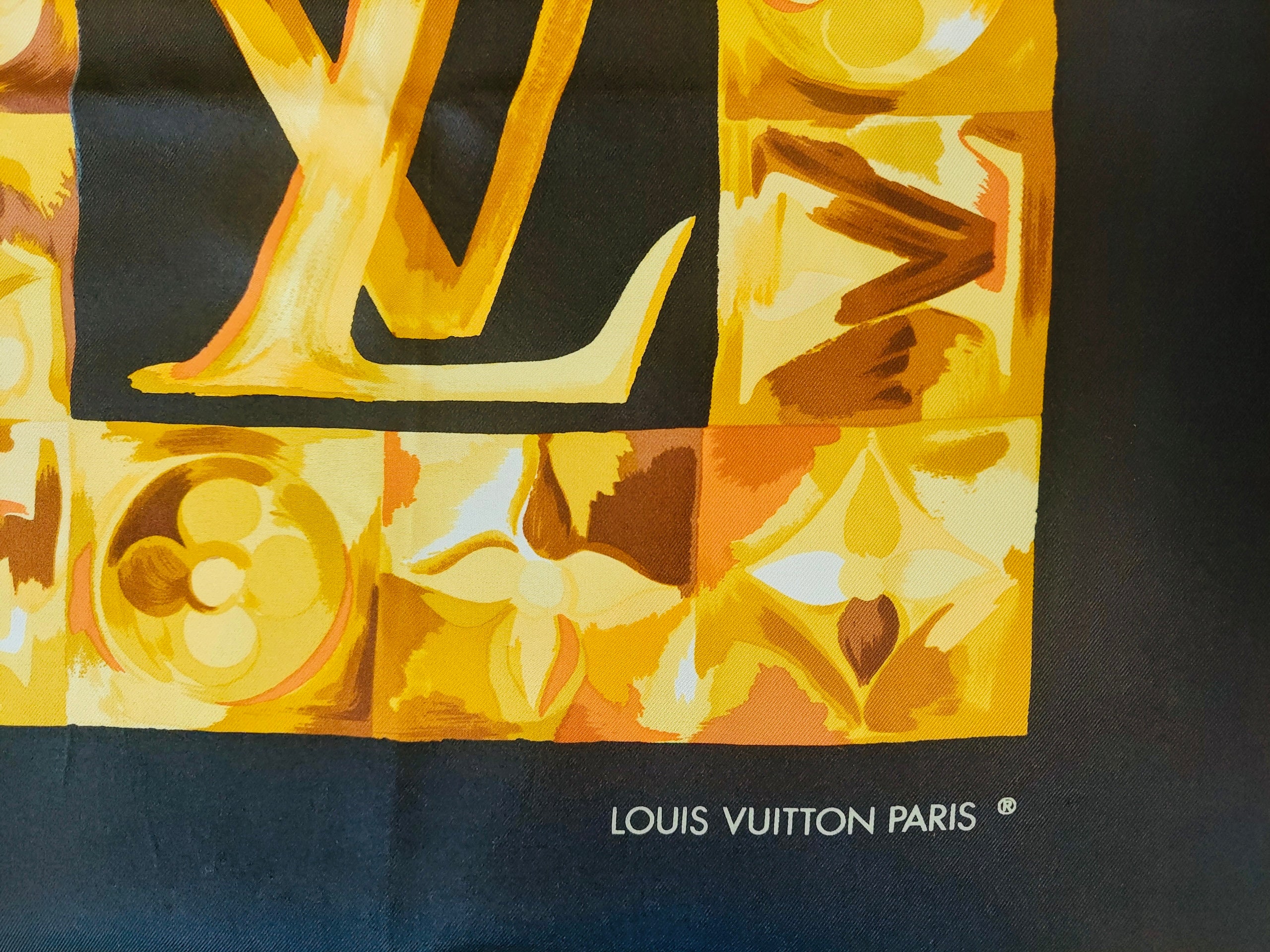 SOLD! LOUIS VUITTON Paris Carre de soie Monogram Checkerboard Square Silk Scarf
