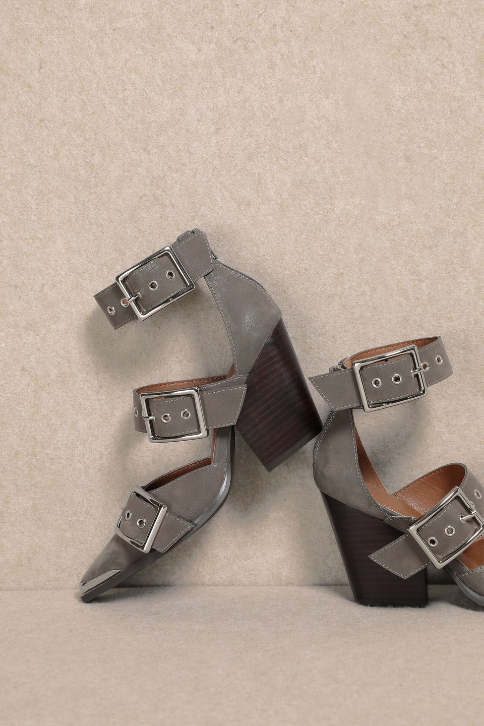 mi.im Grey Hendrix Leather Pointed Toe Ankle Heels Sz. 7