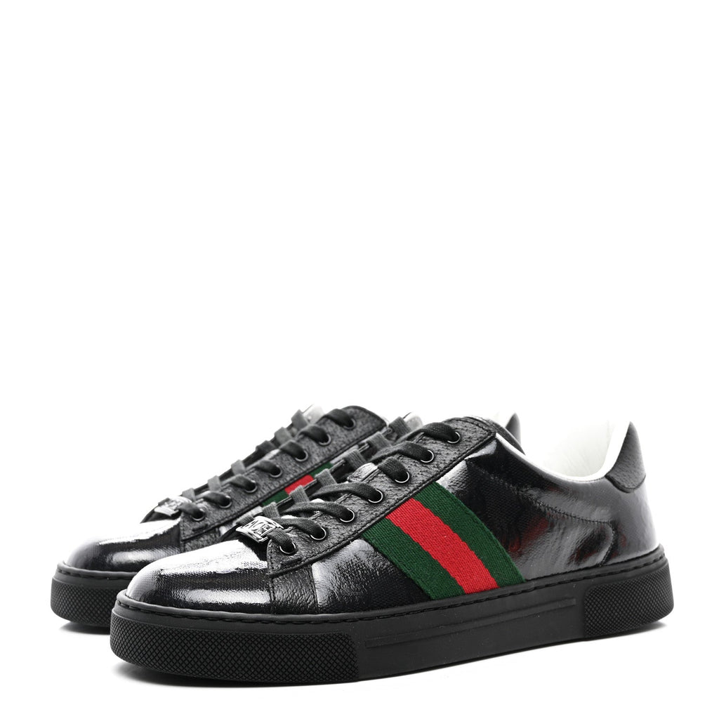 GUCCI Men’s Ace GG Crystal Canvas Patent Leather Sneakers Sz. 10 1/2