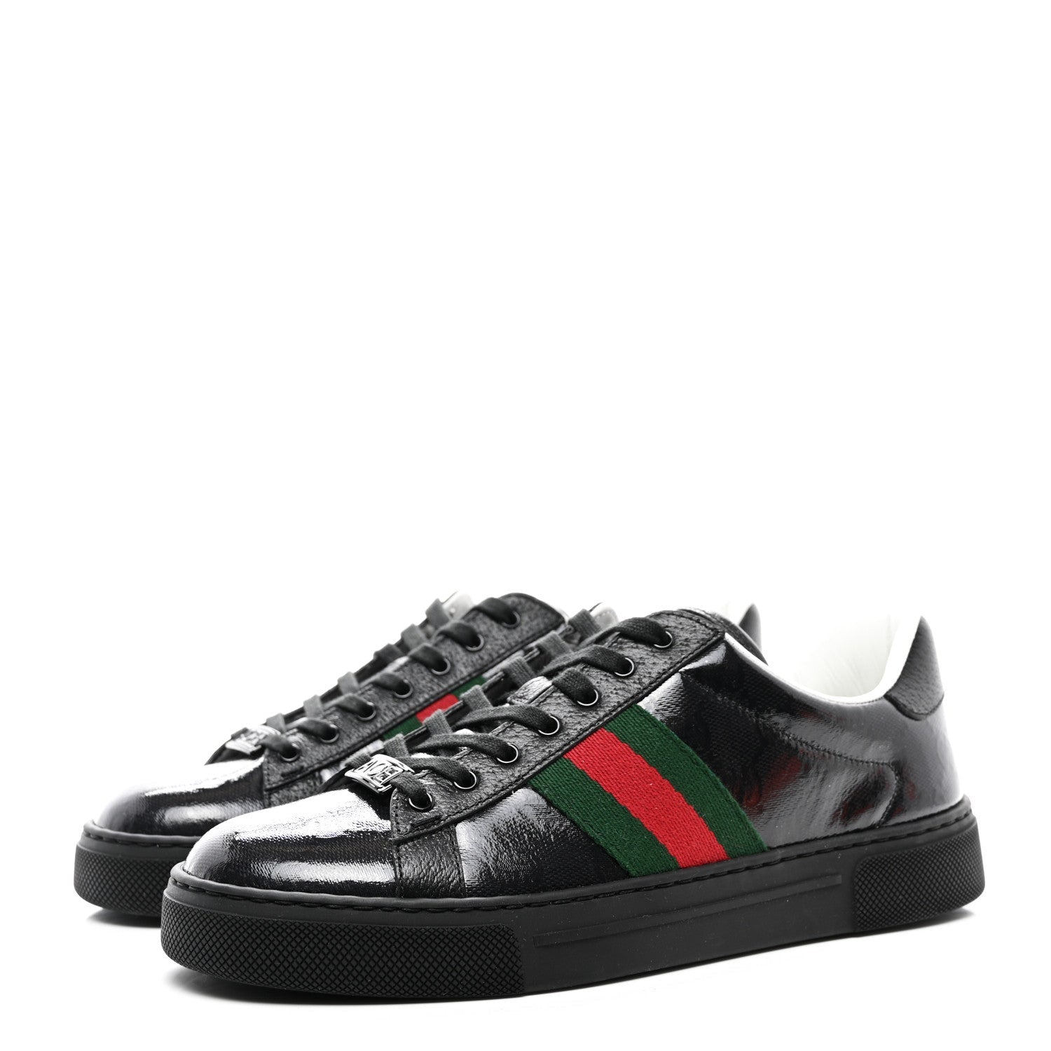 GUCCI Men’s Ace GG Crystal Canvas Patent Leather Sneakers Sz. 10 1/2