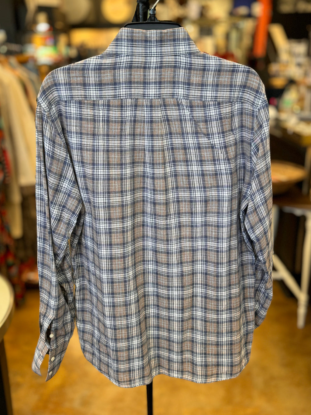 BRUNELLO CUCINELLI Brown Flannel Button Up Linen Shirt Medium
