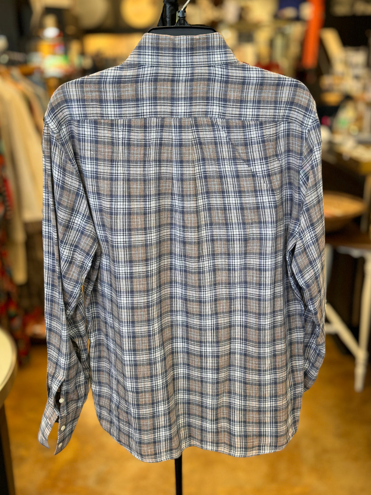 BRUNELLO CUCINELLI Brown Flannel Button Up Linen Shirt Medium