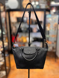 LONGCHAMP Black Le Pliage Cuir Leather Top Handle Bag