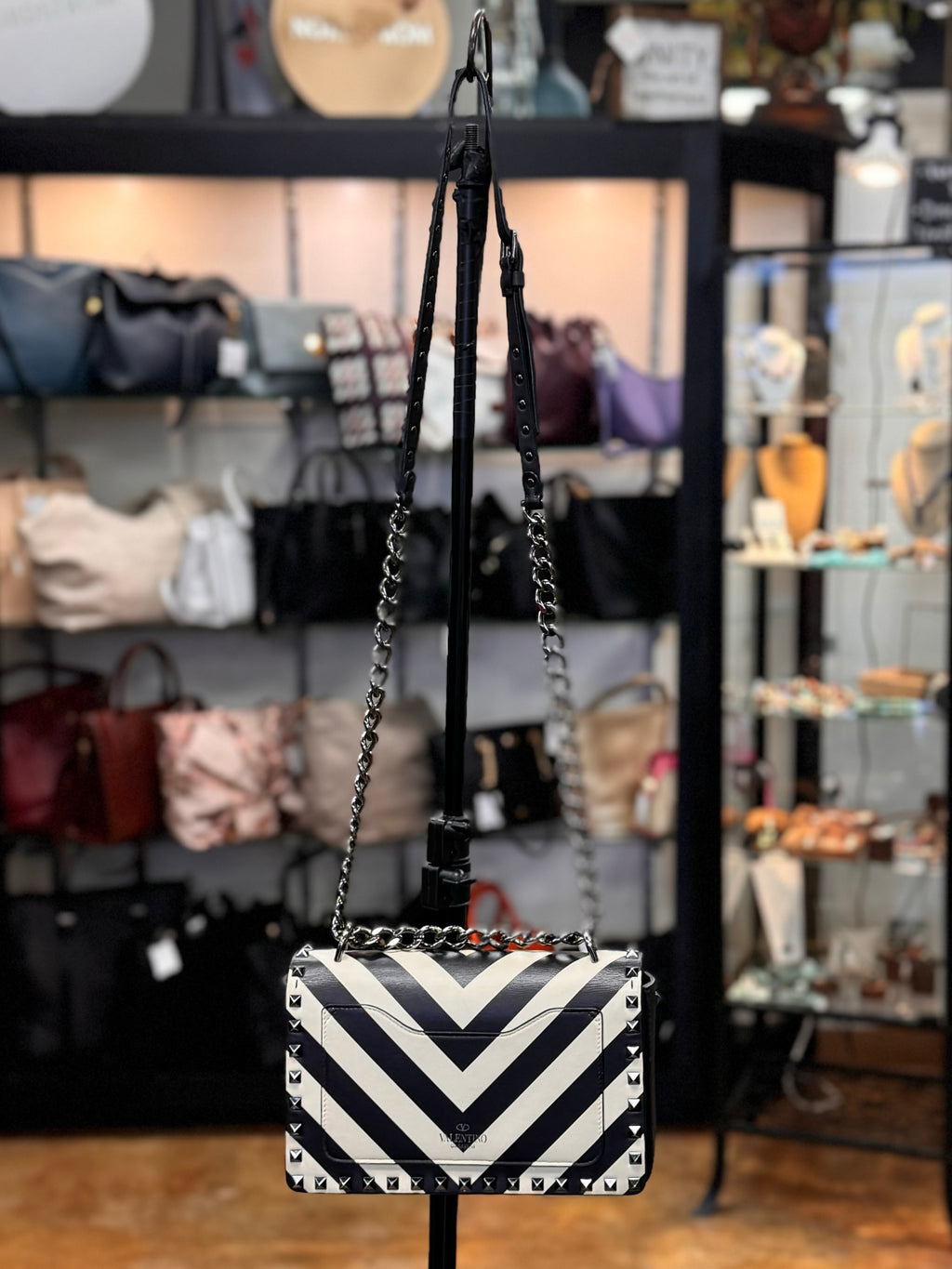 VALENTINO Garavani B-Rockstud Chevron Vitello Leather Bag