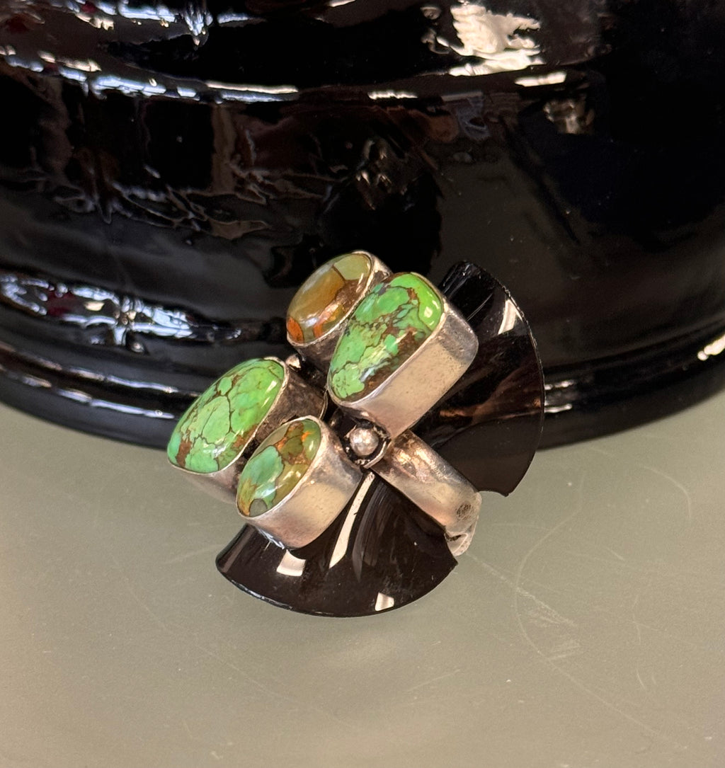 Native American Green Turquoise & Sterling Silver Vintage Ring Sz. 6