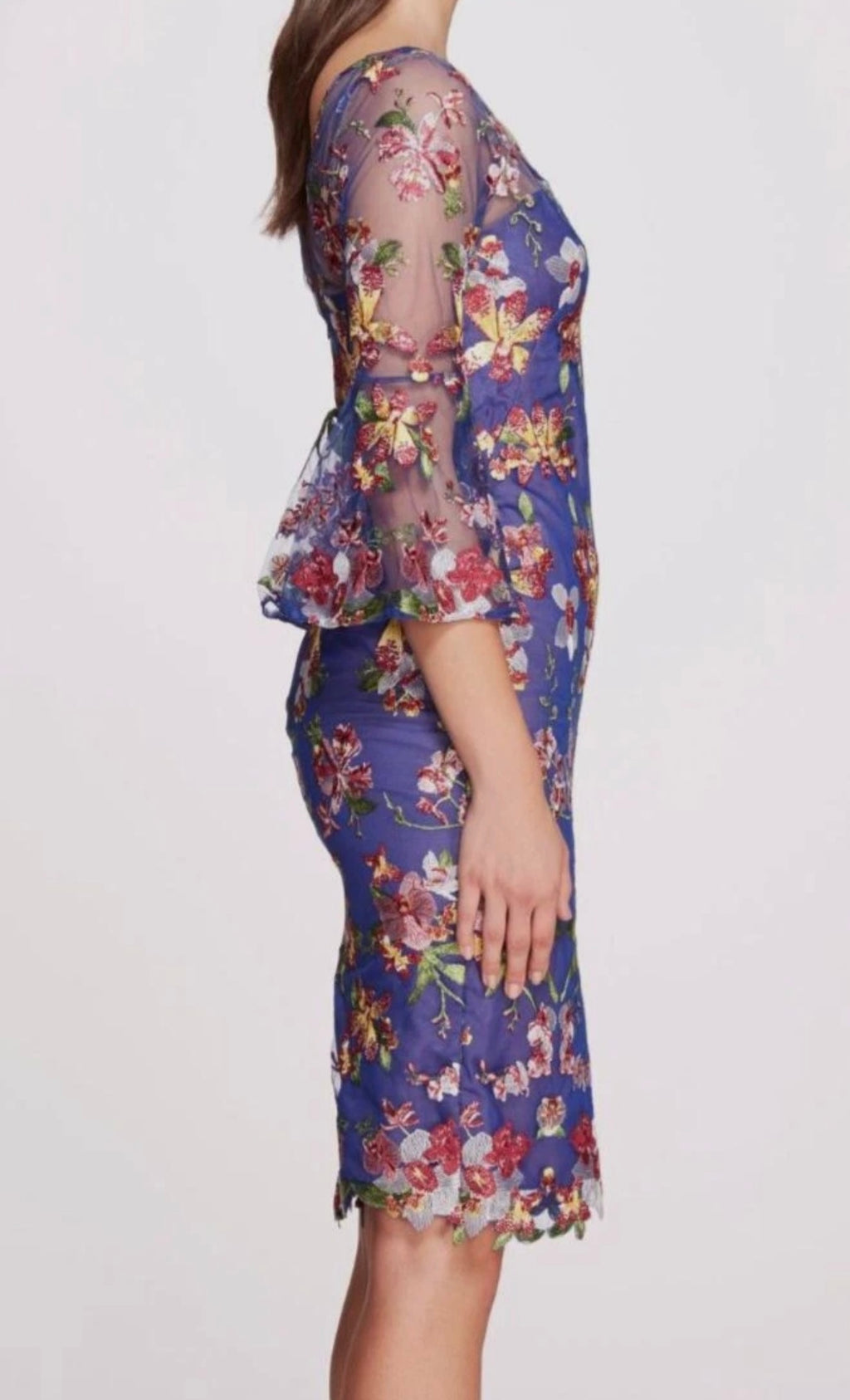 Marchesa Notte Floral Embroidered Tulle Cocktail Sheath Dress Sz. 2