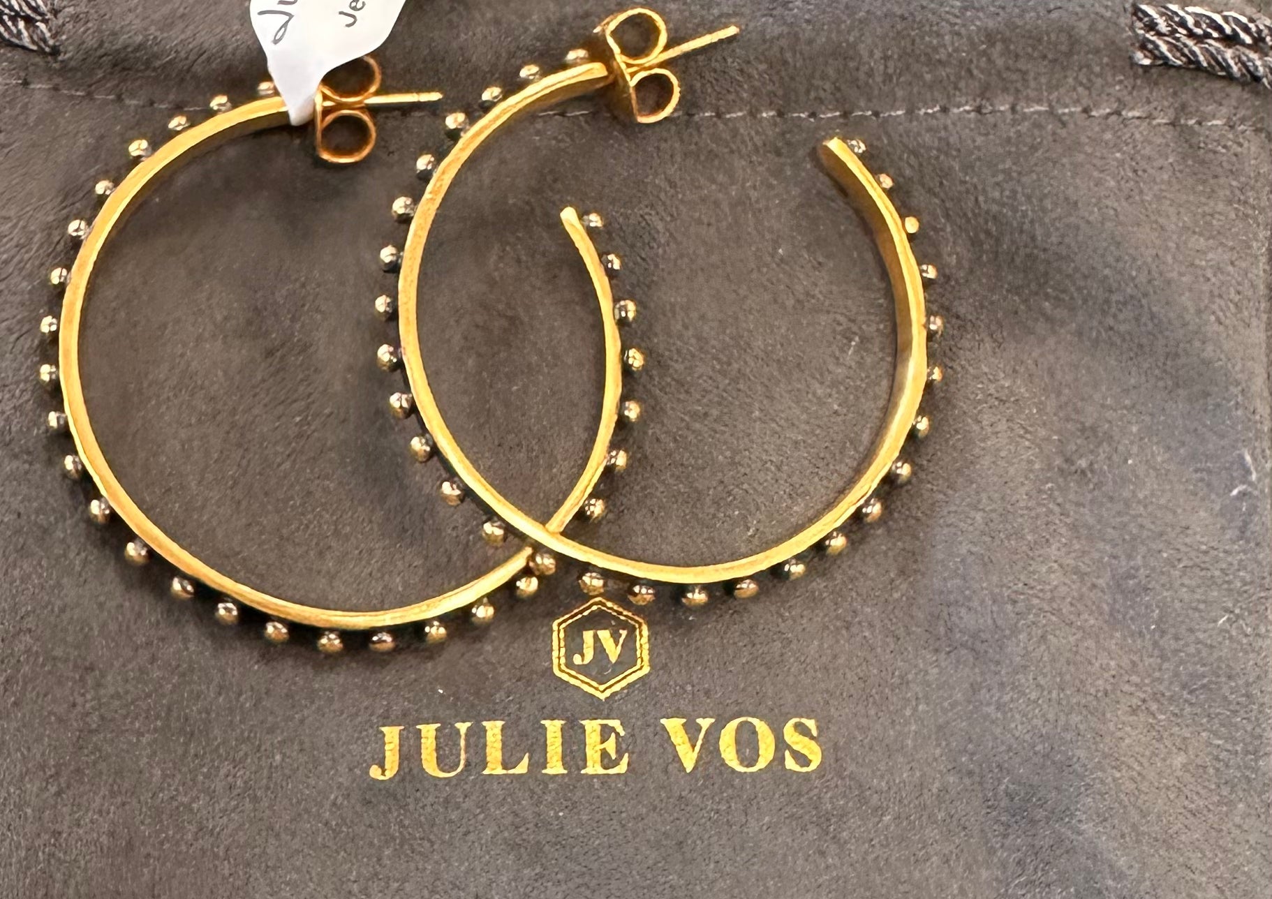 SOLD! JULIE VOS 24K Gold Plated Studded Hoop Earrings