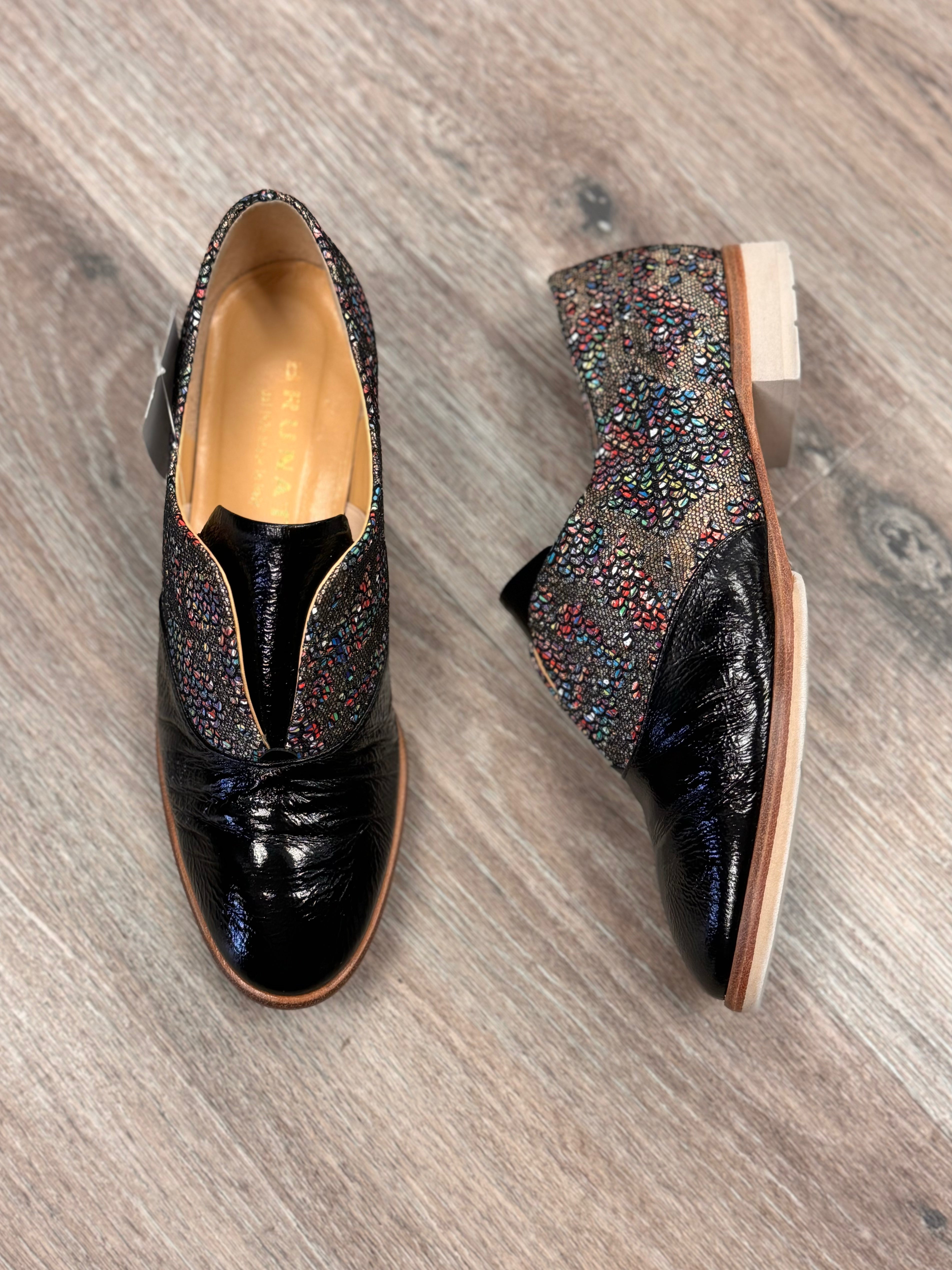BRUNATE Black & Multi Patent Leather Slip On Loafers Sz. 38