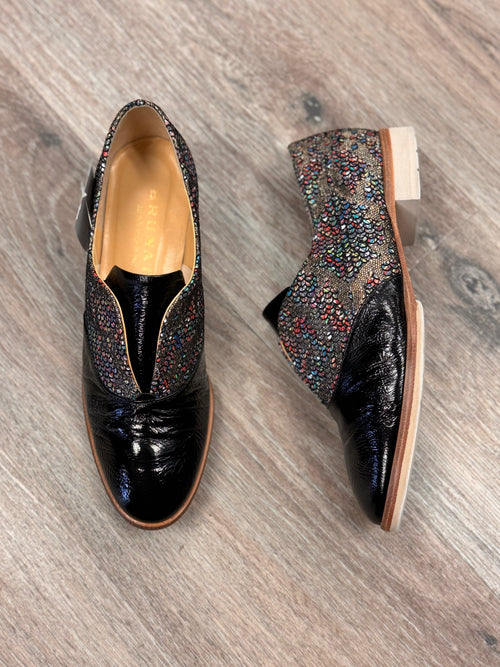 BRUNATE Black & Multi Patent Leather Slip On Loafers Sz. 38