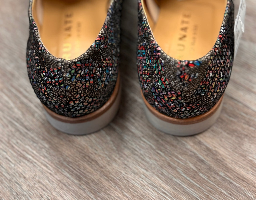 BRUNATE Black & Multi Patent Leather Slip On Loafers Sz. 38