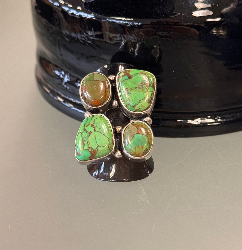 Native American Green Turquoise & Sterling Silver Vintage Ring Sz. 6