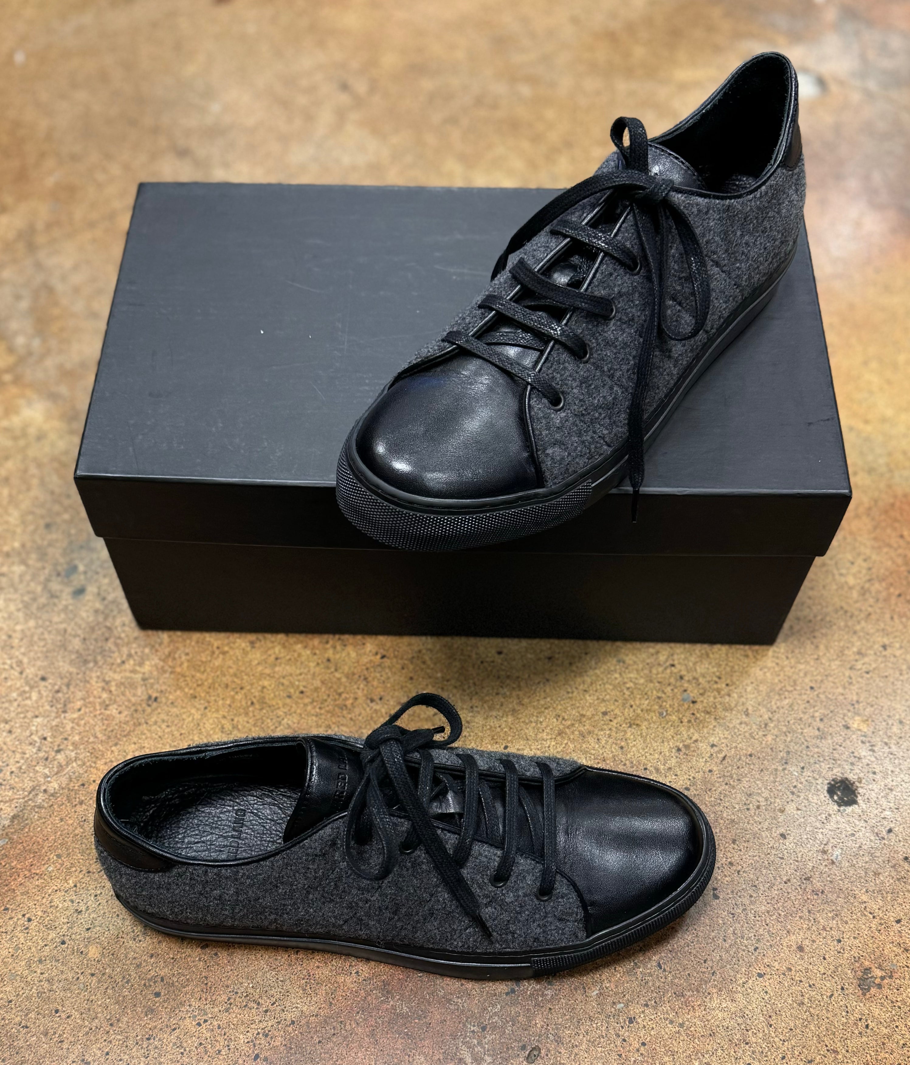 JARED LANG Grey Wool & Leather Lace Up Sneakers Sz. 40 w/Box
