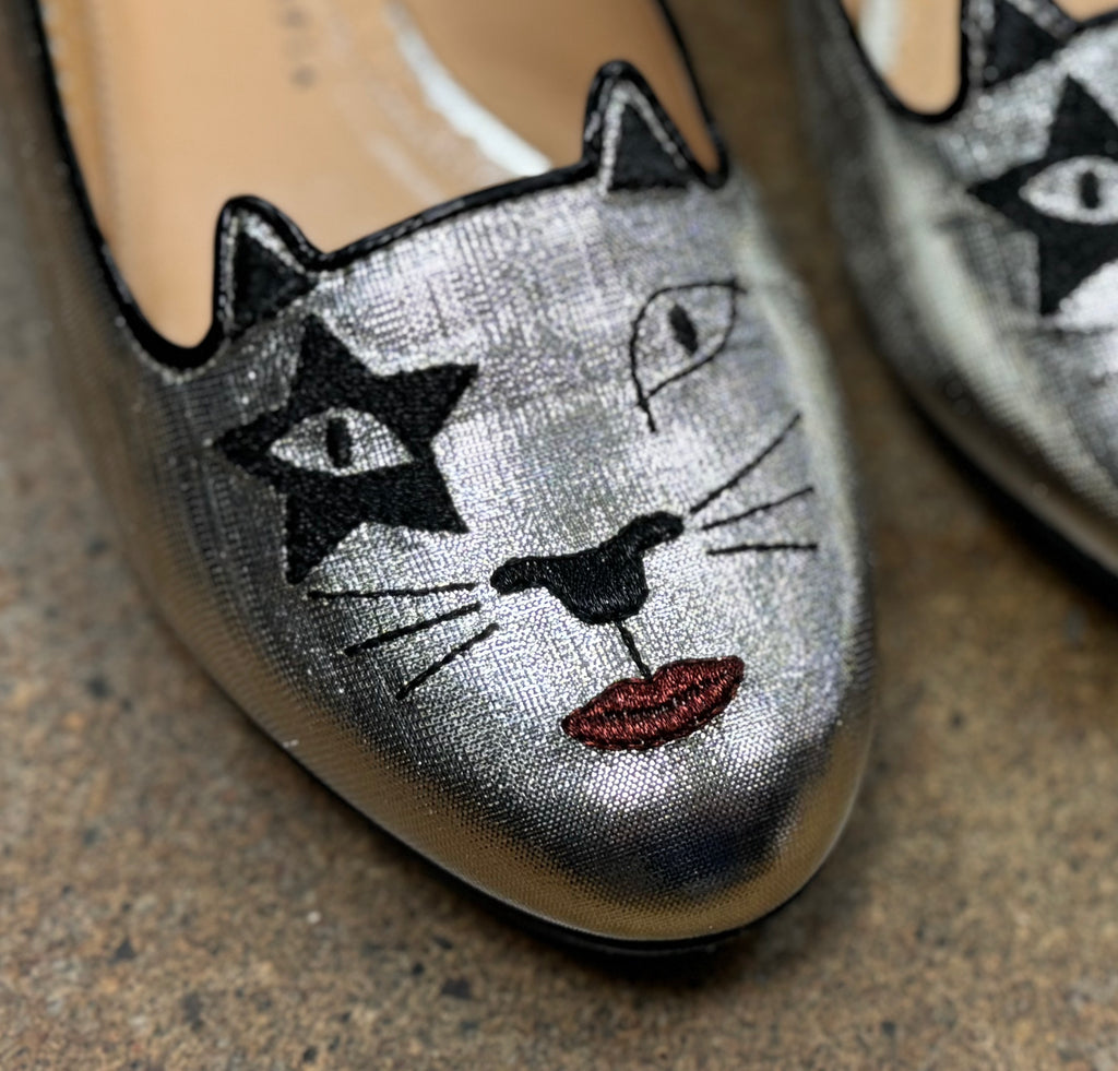 Charlotte Olympia x KISS Silver Kitty Ballet Flats Sz. 37 1/2
