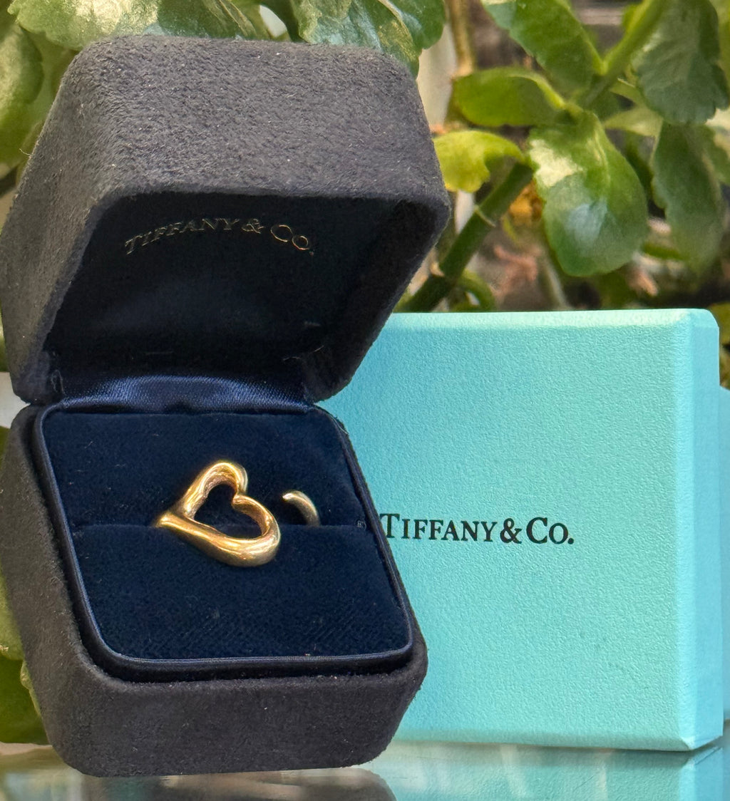 TIFFANY & CO. 750 Elsa Peretti Open Heart 18K Yellow Gold Ring w/box Sz. 8