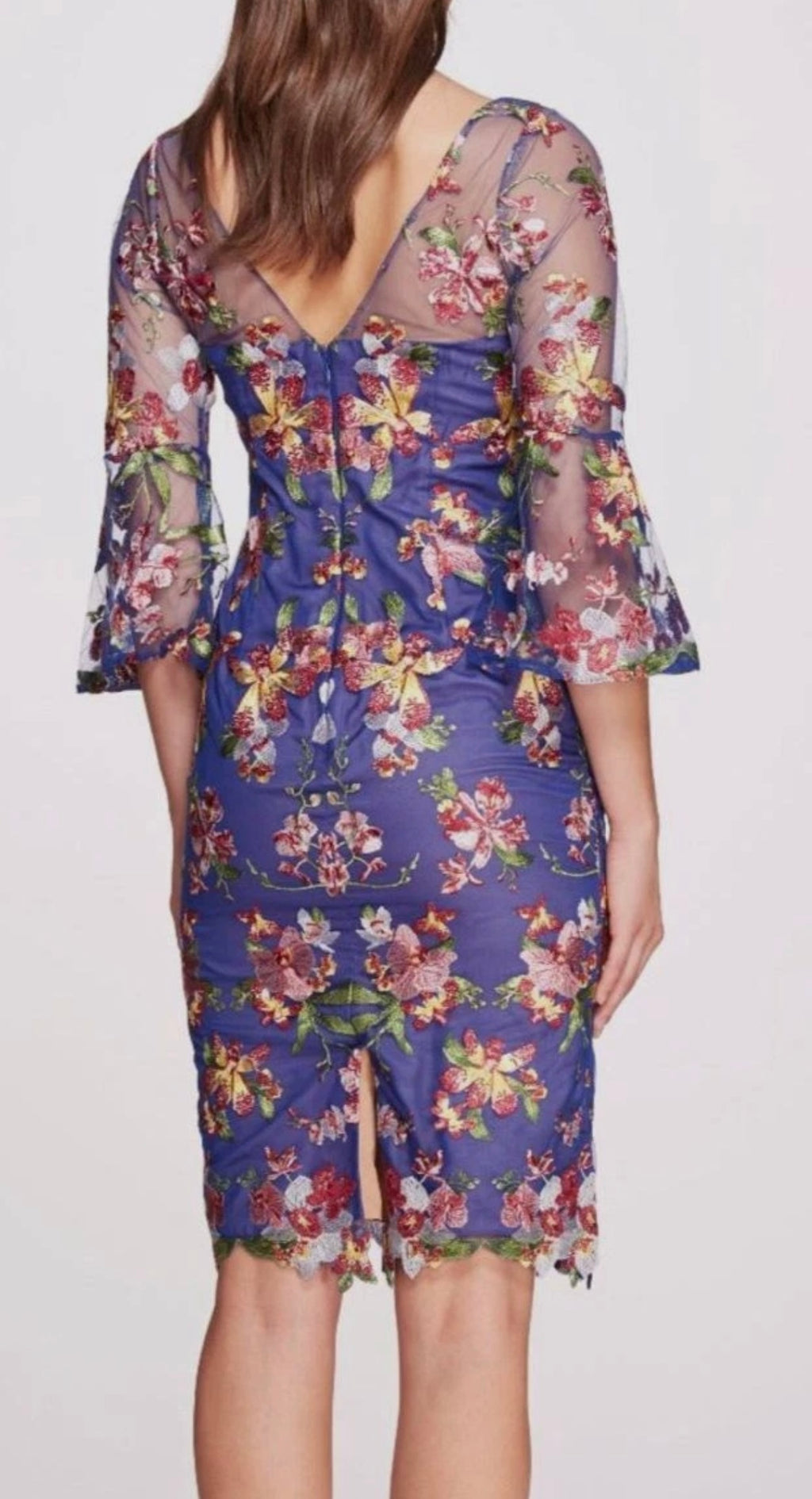 Marchesa Notte Floral Embroidered Tulle Cocktail Sheath Dress Sz. 2