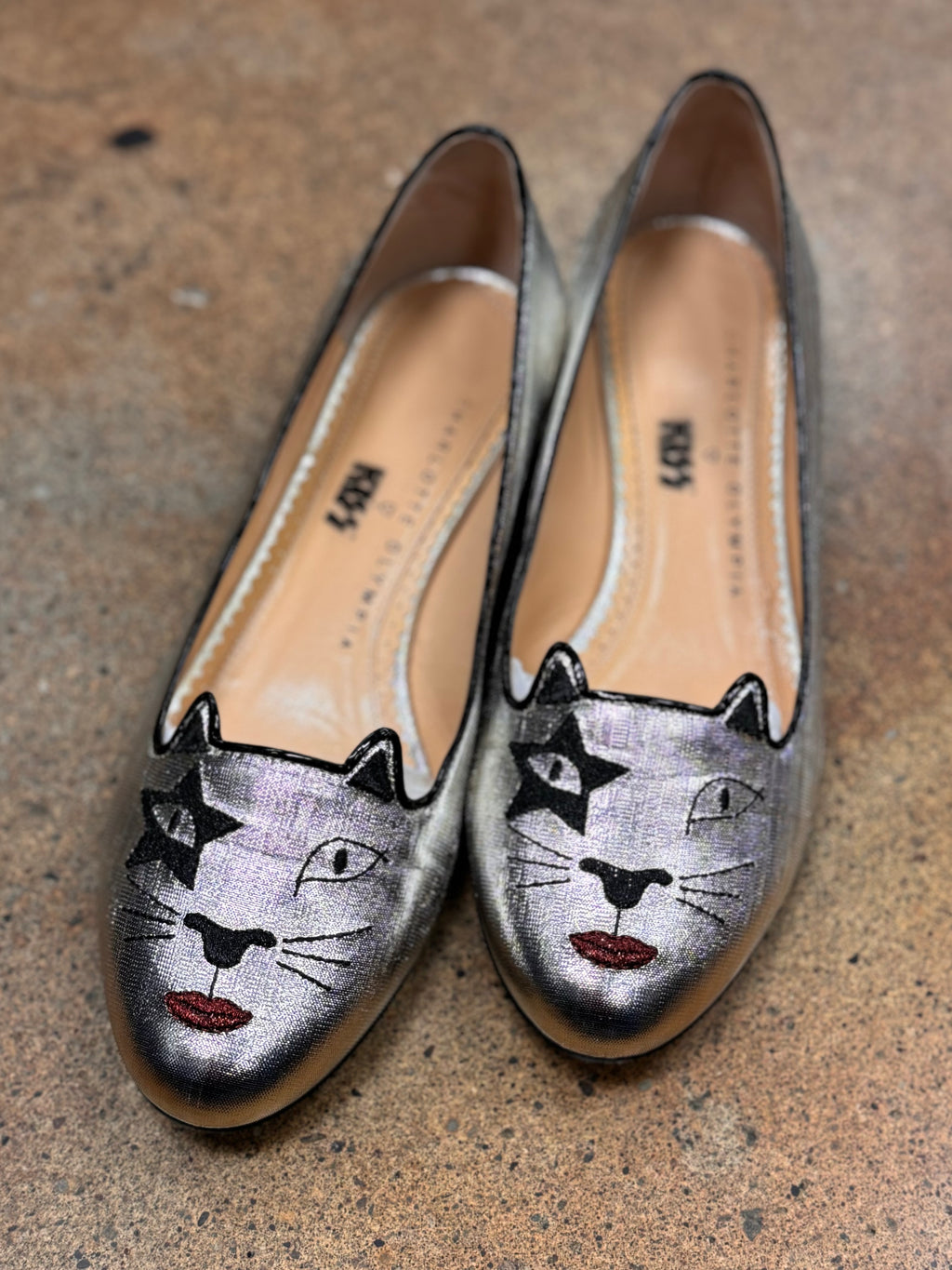 Charlotte Olympia x KISS Silver Kitty Ballet Flats Sz. 37 1/2