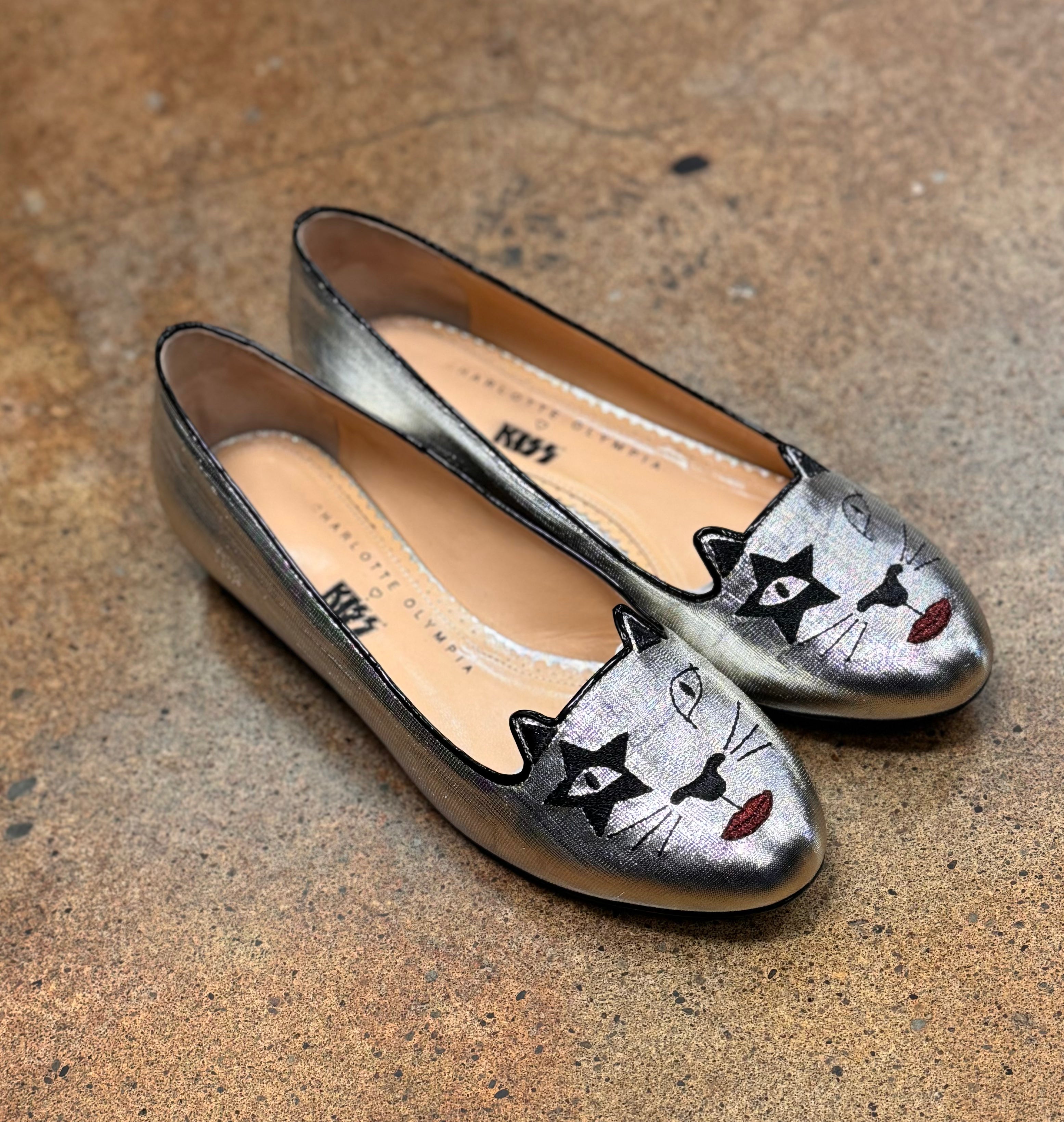 Charlotte Olympia x KISS Silver Kitty Ballet Flats Sz. 37 1/2