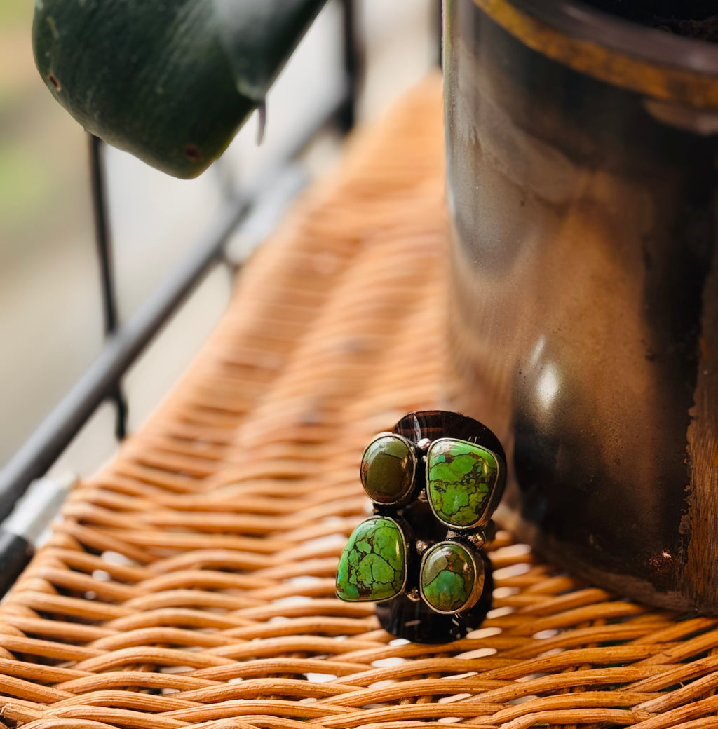 Native American Green Turquoise & Sterling Silver Vintage Ring Sz. 6
