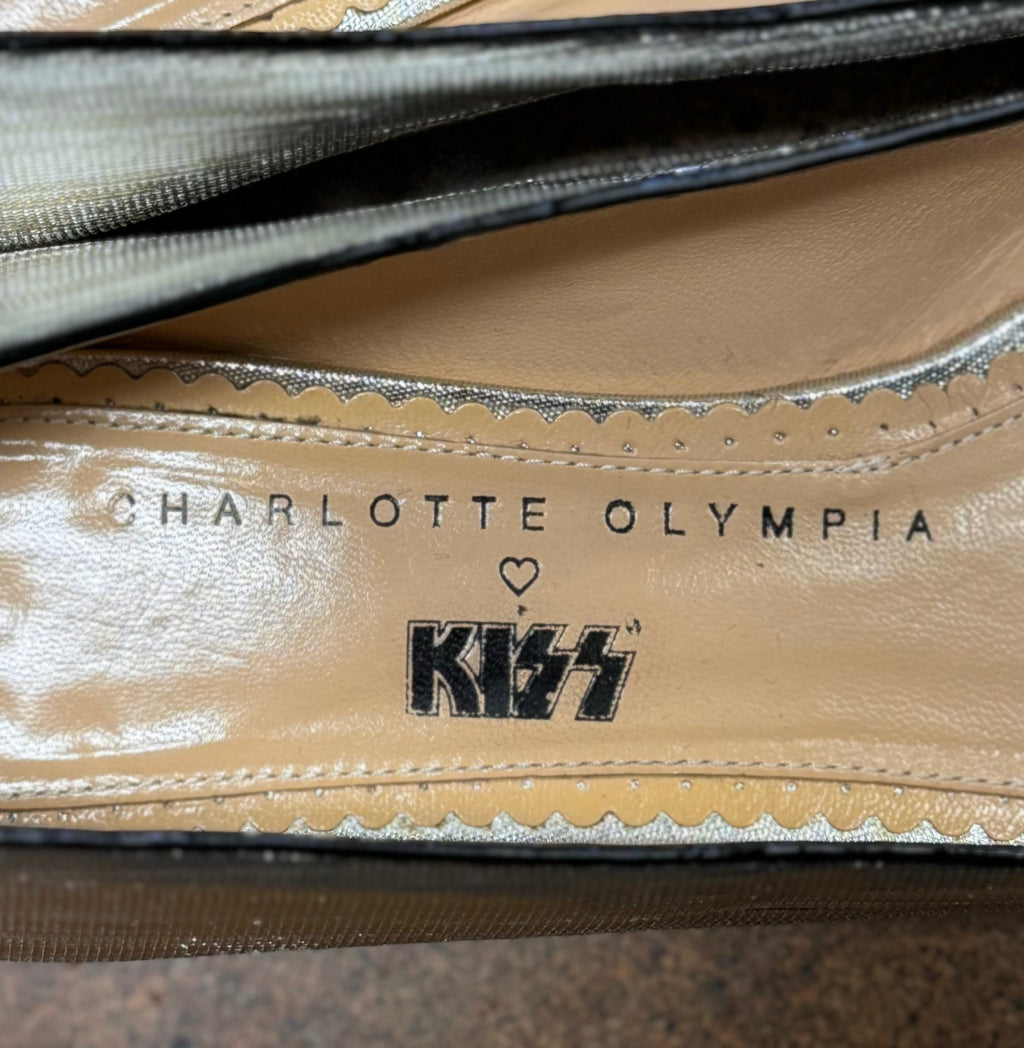 Charlotte Olympia x KISS Silver Kitty Ballet Flats Sz. 37 1/2