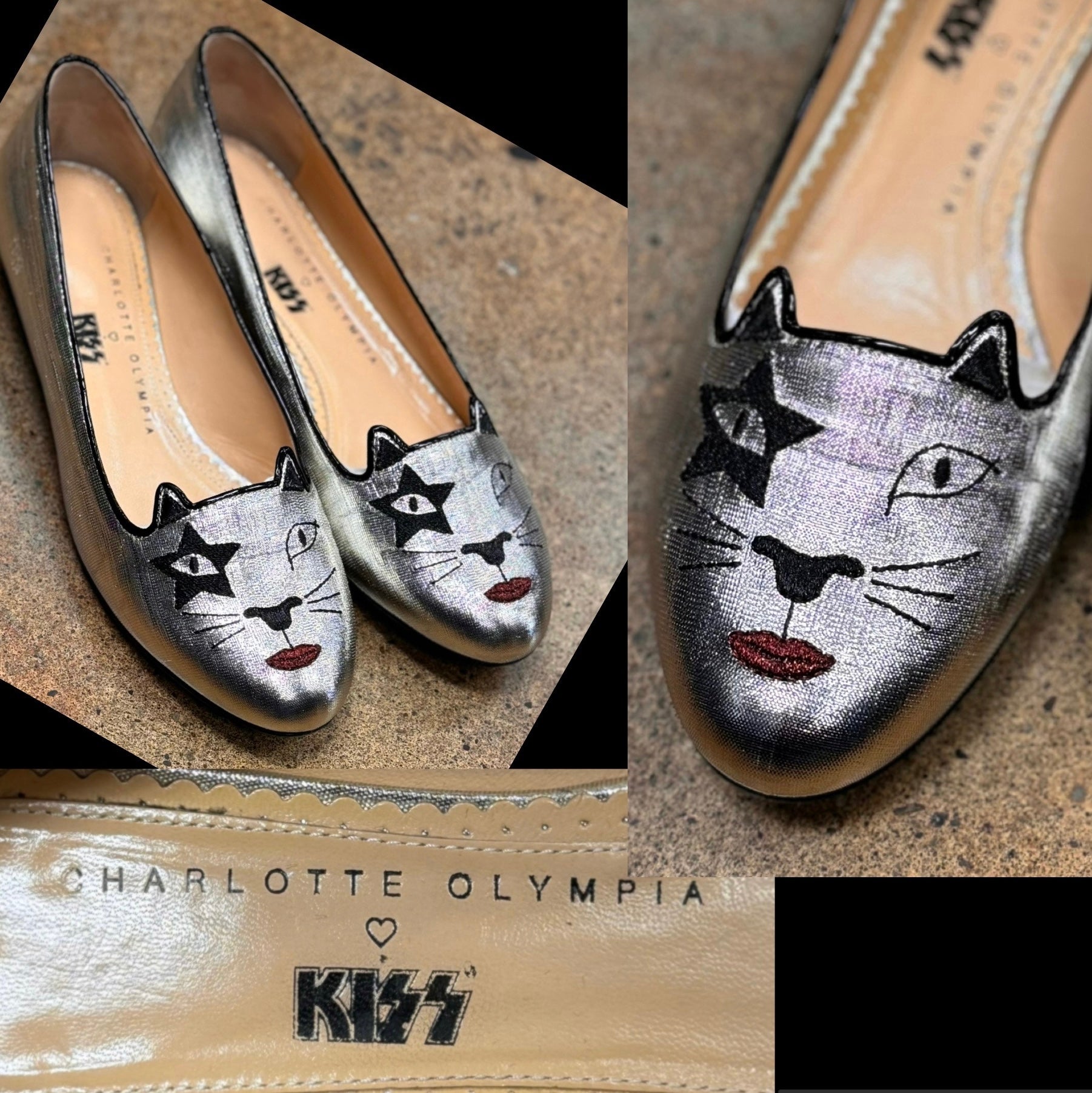 Charlotte Olympia x KISS Silver Kitty Ballet Flats Sz. 37 1/2