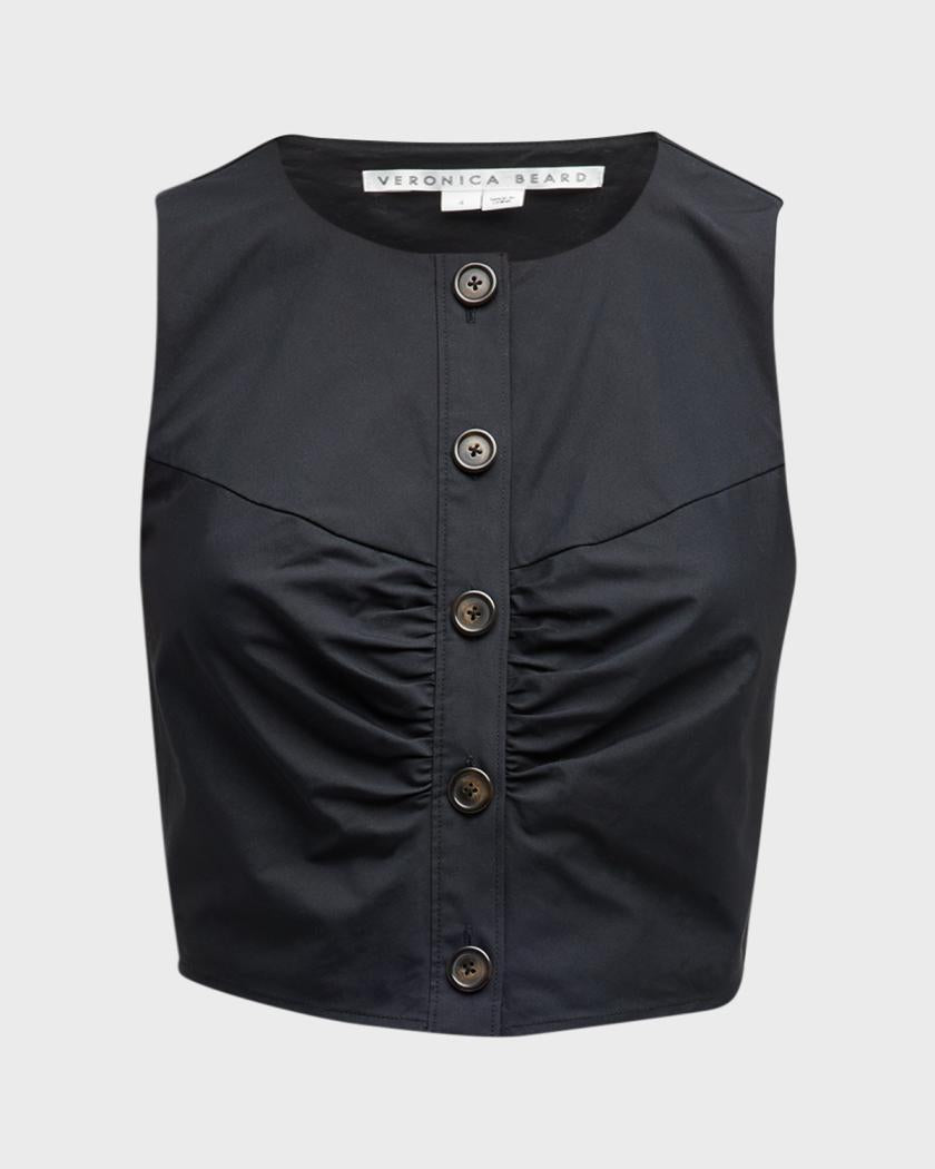 VERONICA BEARD Black Shenari Button Up Sleeveless Cropped Top Sz. 10