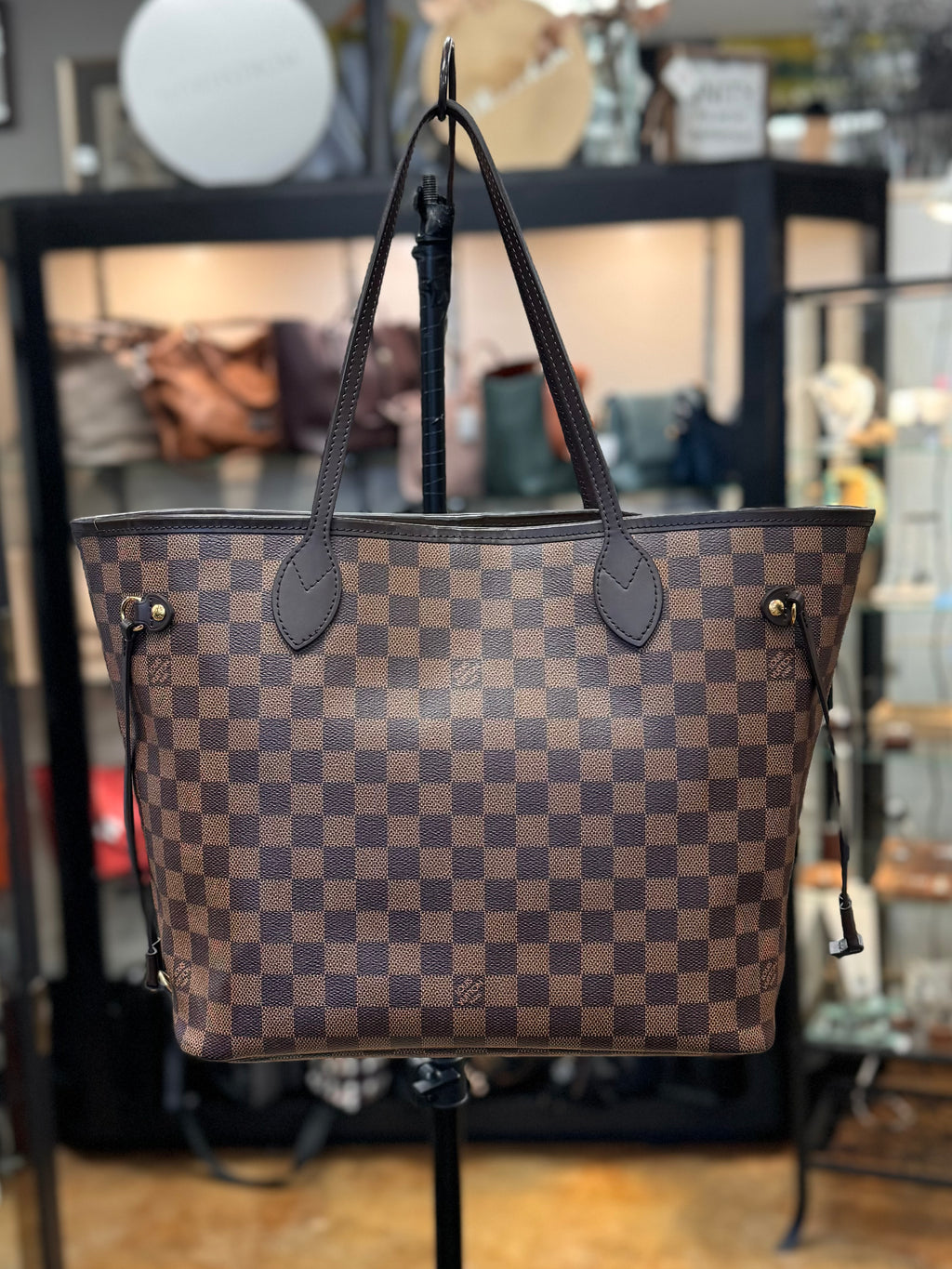 SOLD! LOUIS VUITTON Damier Ebene Canvas Neverfull MM Tote Bag