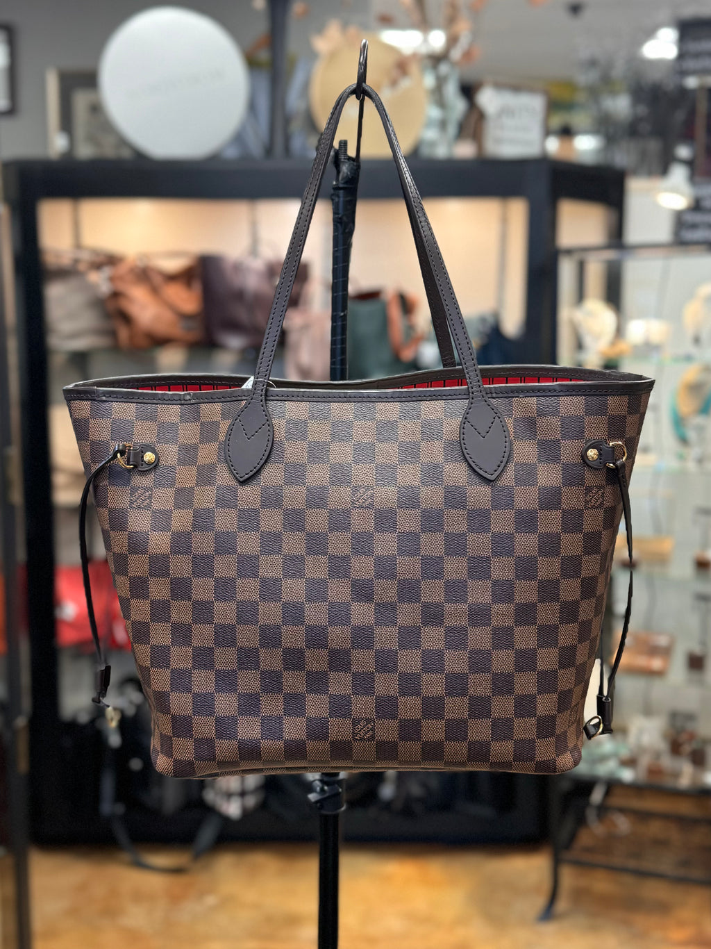 SOLD! LOUIS VUITTON Damier Ebene Canvas Neverfull MM Tote Bag