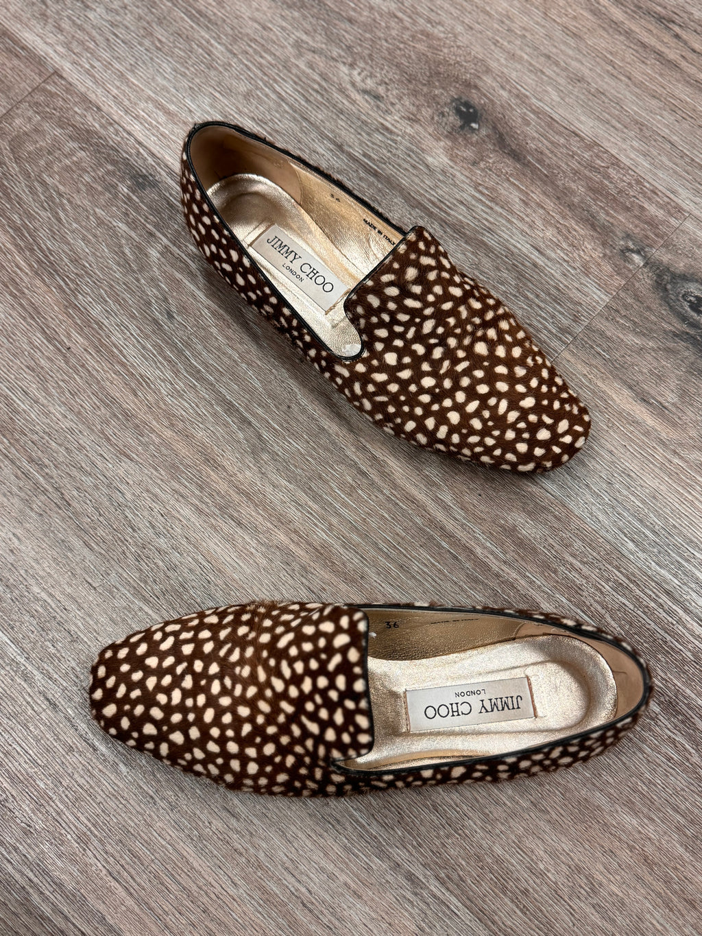 Jimmy Choo Animal Print Calf Hair Loafers Sz. 36